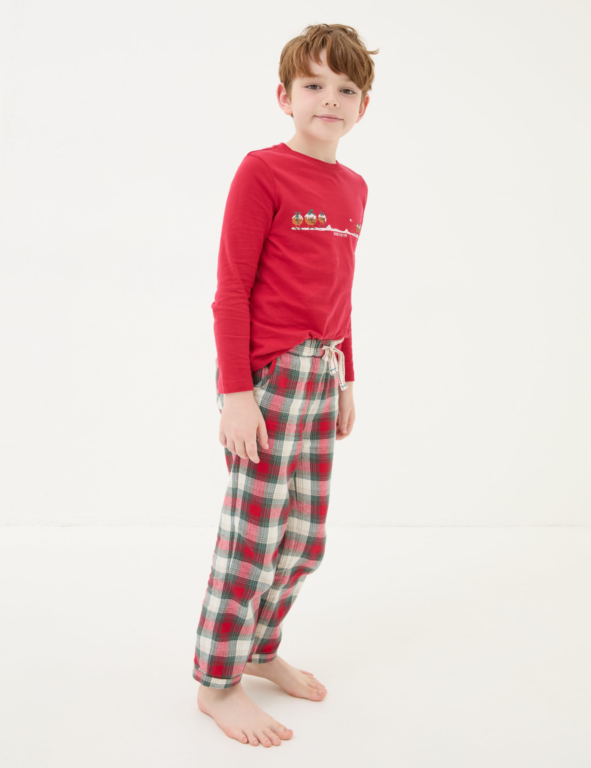 Fatface Boys Pure Cotton Pudding Checked Pyjamas (3-13 Yrs) - 7-8 Y - Red Mix, Red Mix