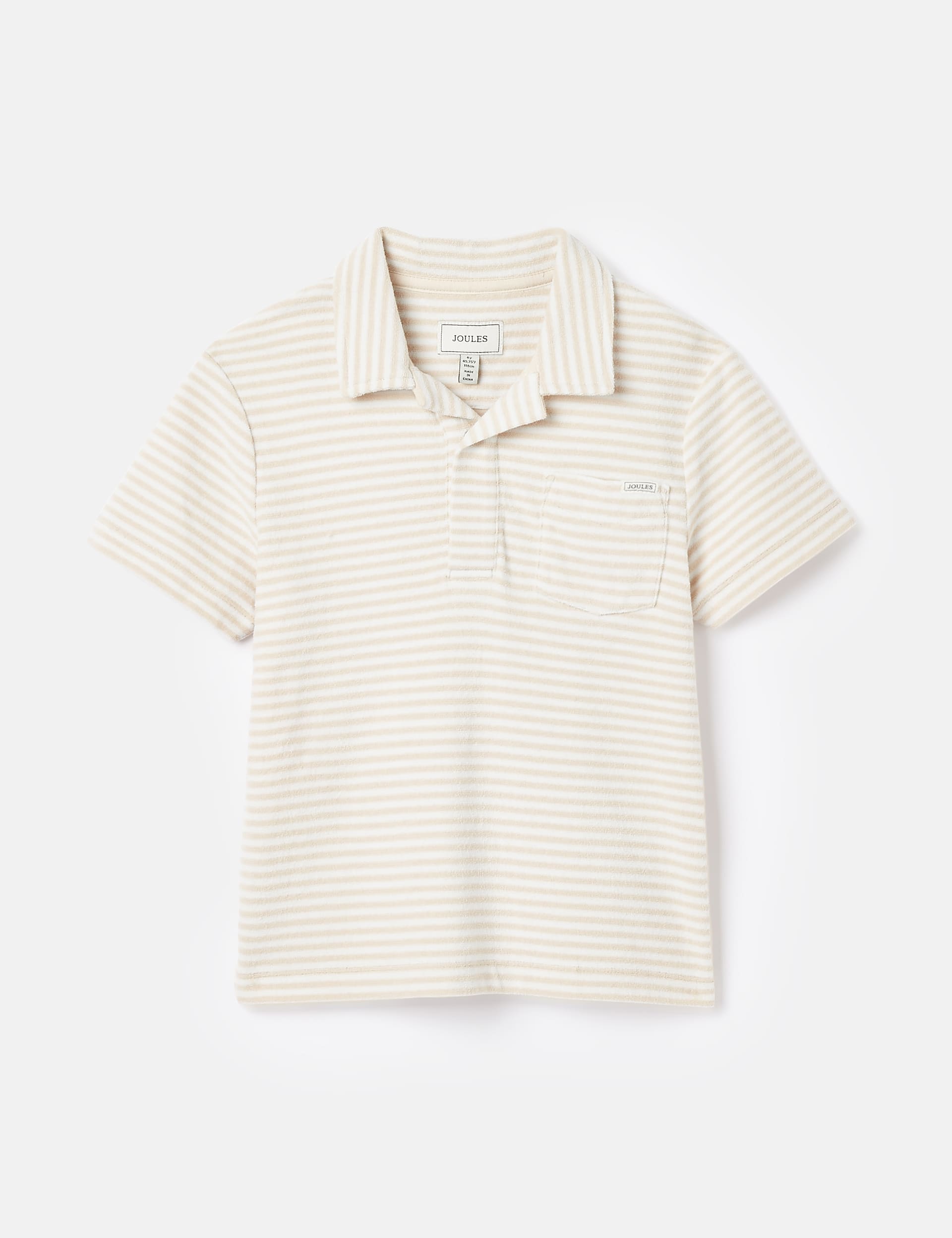 Joules Boys Pure Cotton Towelling Striped Polo Shirt (2-11 Yrs) - 7y - Cream, Blue,Cream