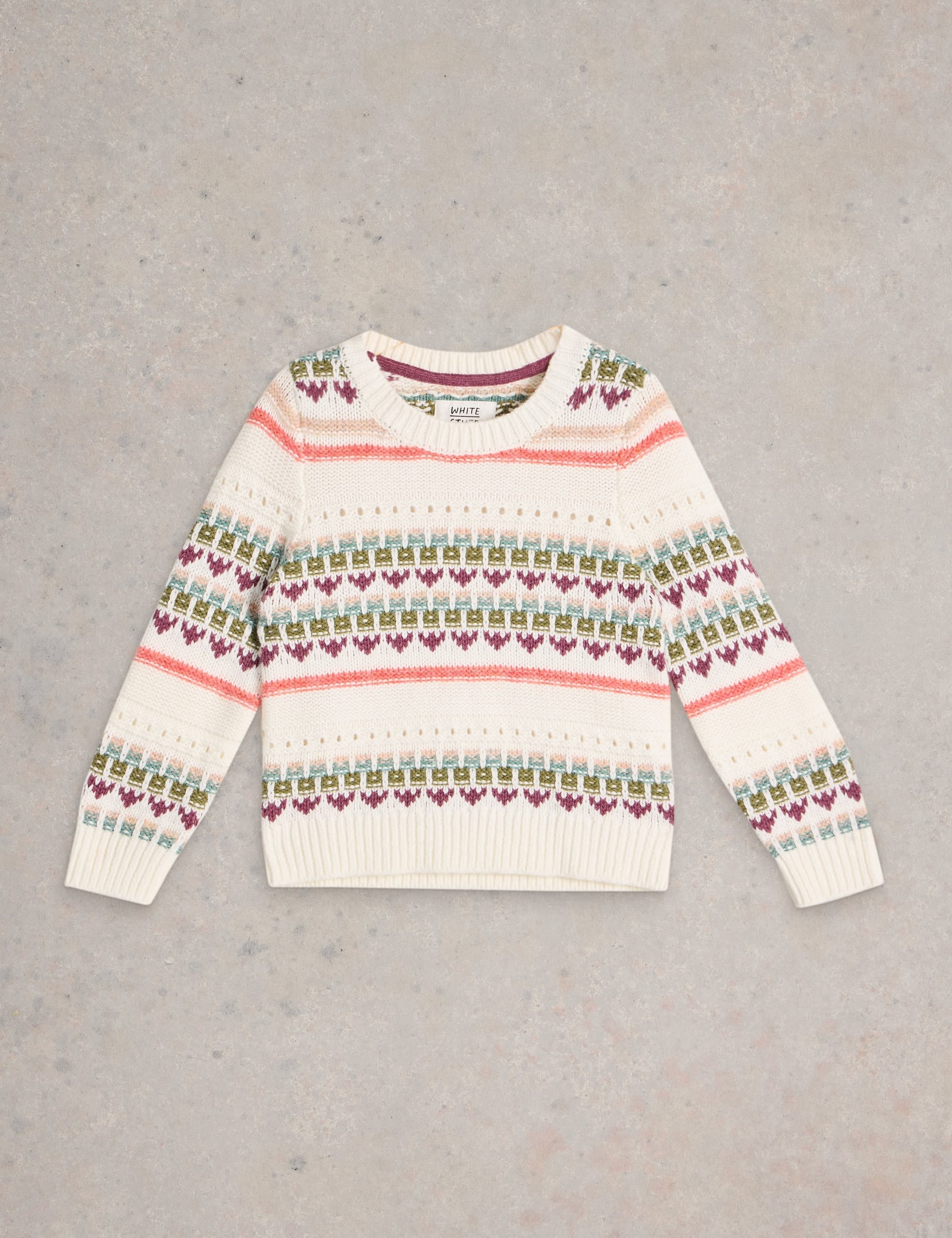 White Stuff Girls Cotton Rich Fair Isle Jumper with Wool (3-10 Yrs) - 9-10Y - Natural Mix, Natural M