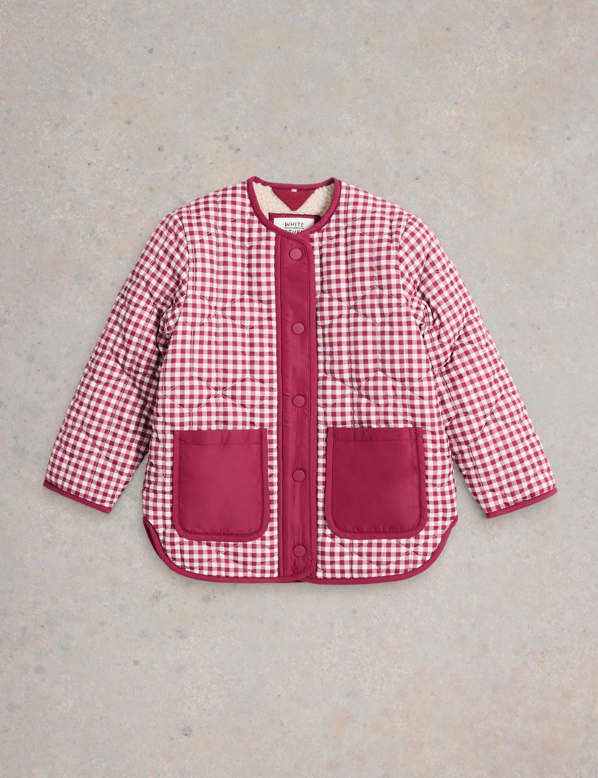 White Stuff Girls Checked Quilted Borg Lined Jacket (3-10 Yrs) - 7-8 Y - Red, Red