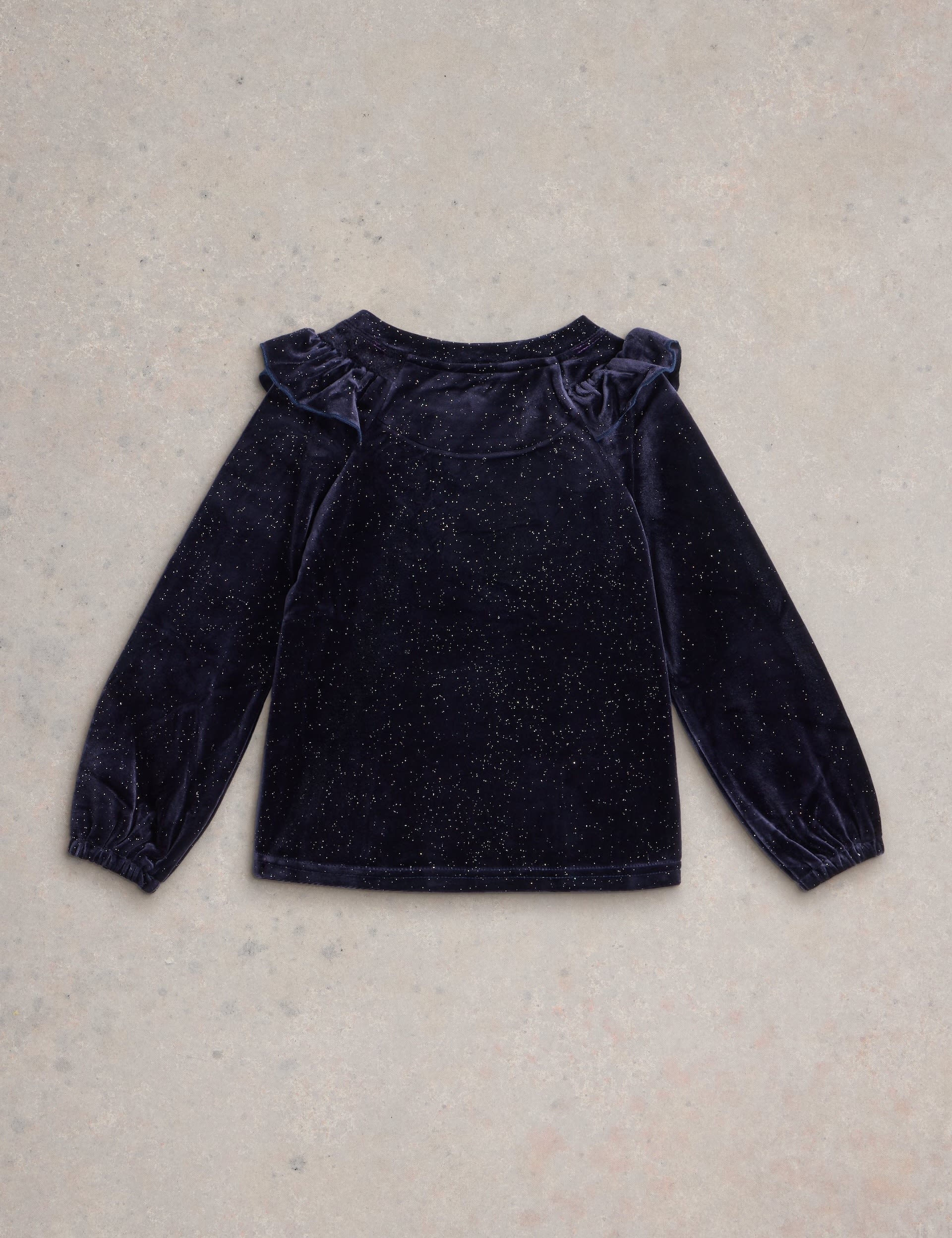 White Stuff Girls Velvet Sparkly Top (3-10 Yrs) - 5-6 Y - Navy, Navy