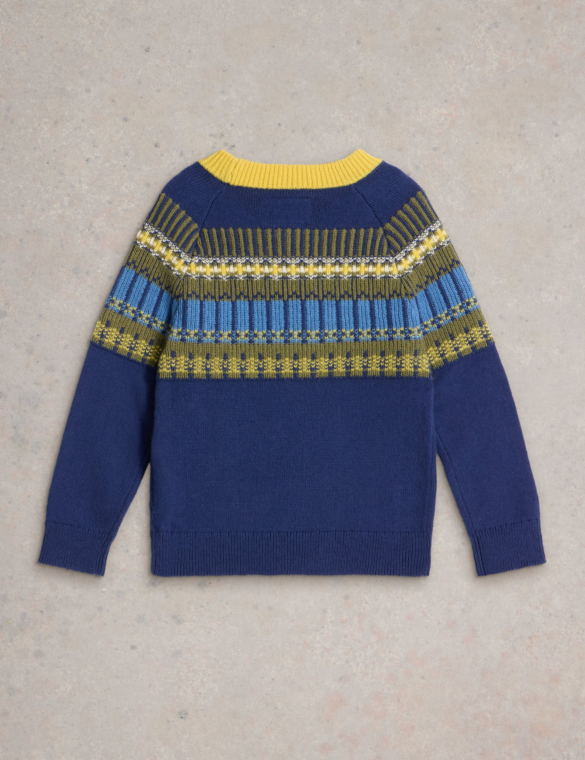 White Stuff Boys Cotton Rich Fair Isle Yoke Jumper with Wool (3-10 Yrs) - 7-8 Y - Navy, Navy