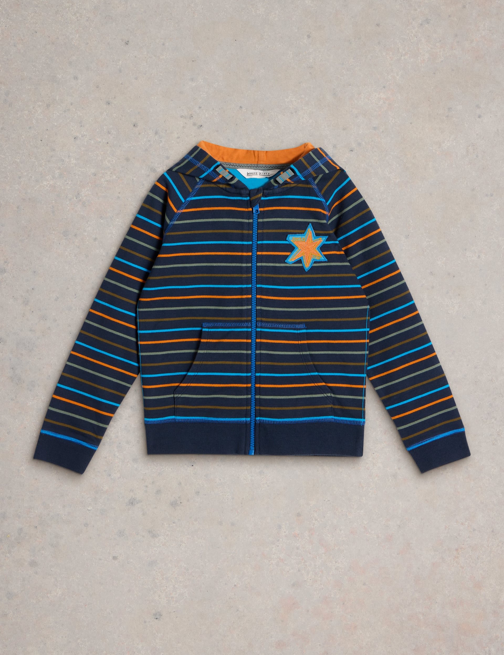 White Stuff Boys Pure Cotton Striped Hoodie (3-10 Yrs) - 9-10Y - Navy Mix, Navy Mix