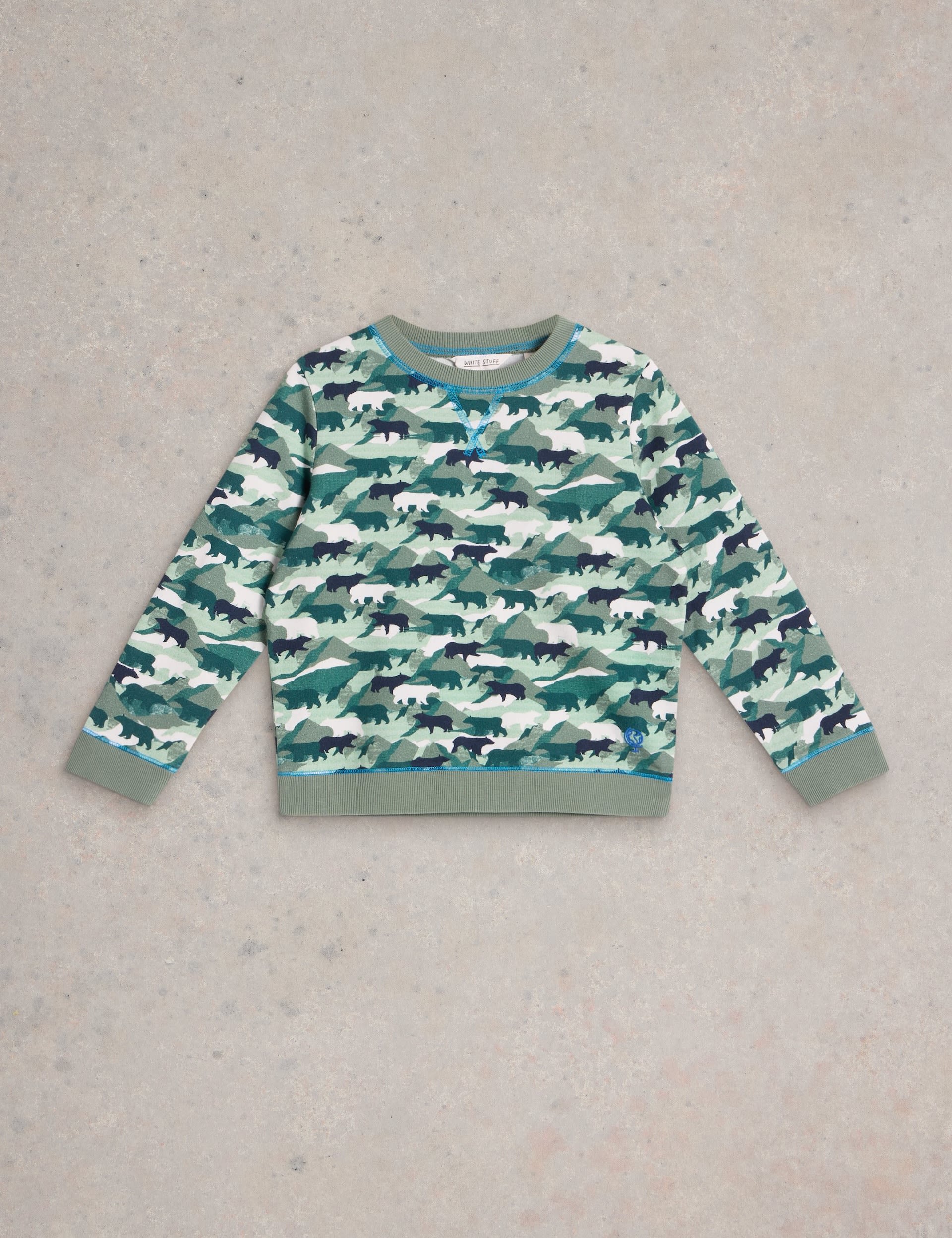 White Stuff Boys Pure Cotton Bear Camouflage Sweatshirt (3-10 Yrs) - 9-10Y - Teal Mix, Teal Mix