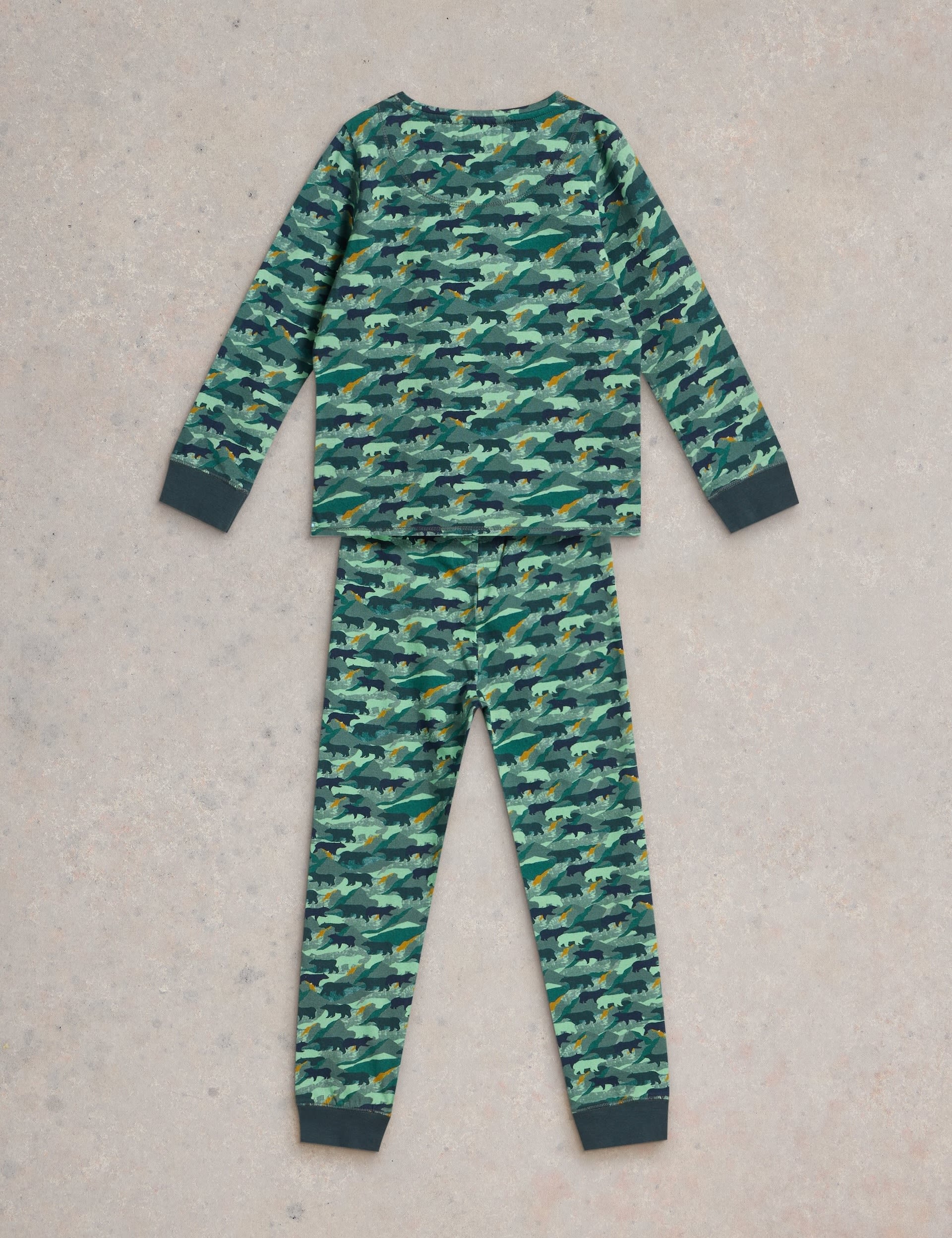 White Stuff Boys Cotton Rich Camo Bear Pyjamas (3-10 Yrs) - 3-4 Y - Green Mix, Green Mix