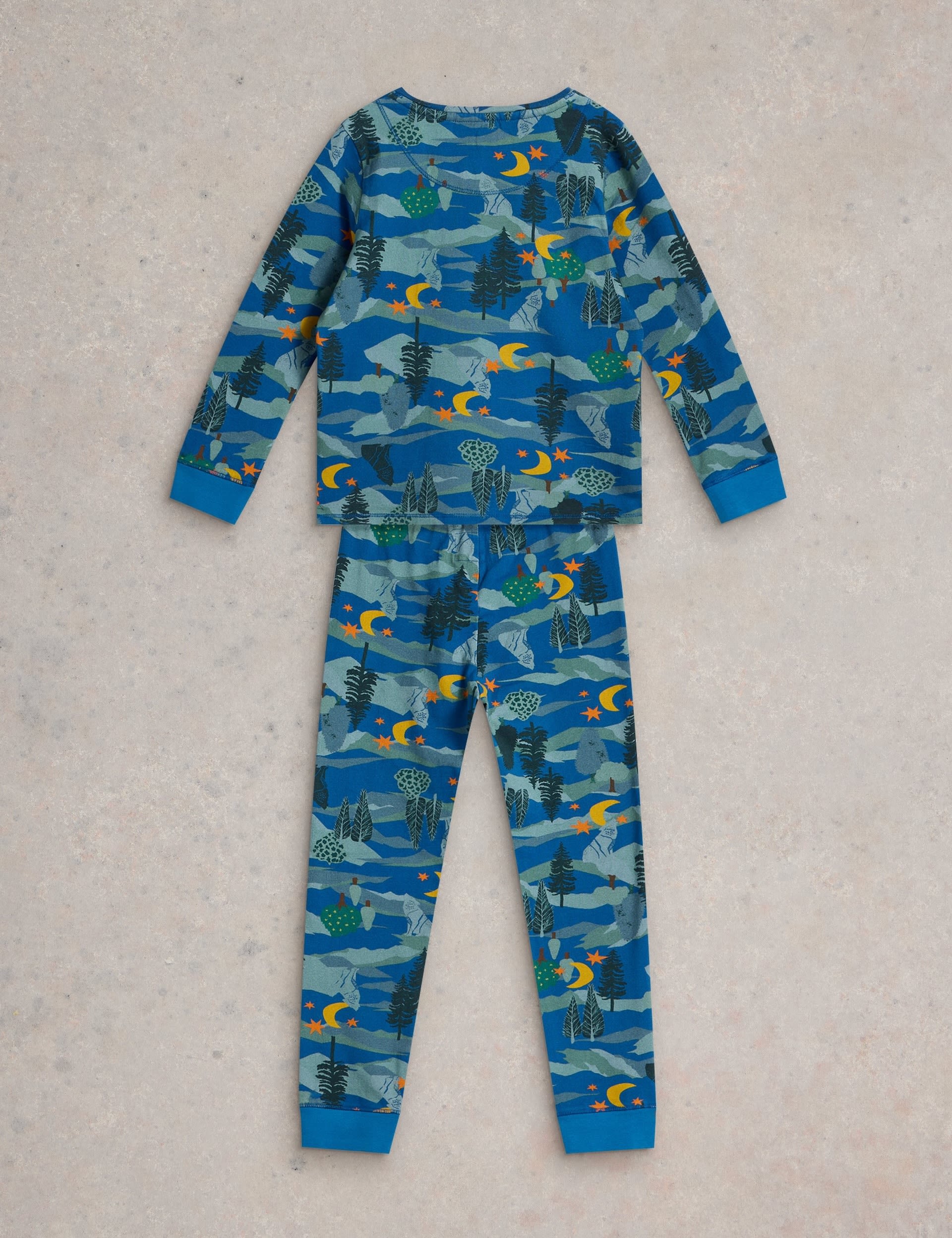 White Stuff Boys Wolf Moon Cotton Rich Pyjamas (3-10 Yrs) - 3-4 Y - Blue Mix, Blue Mix