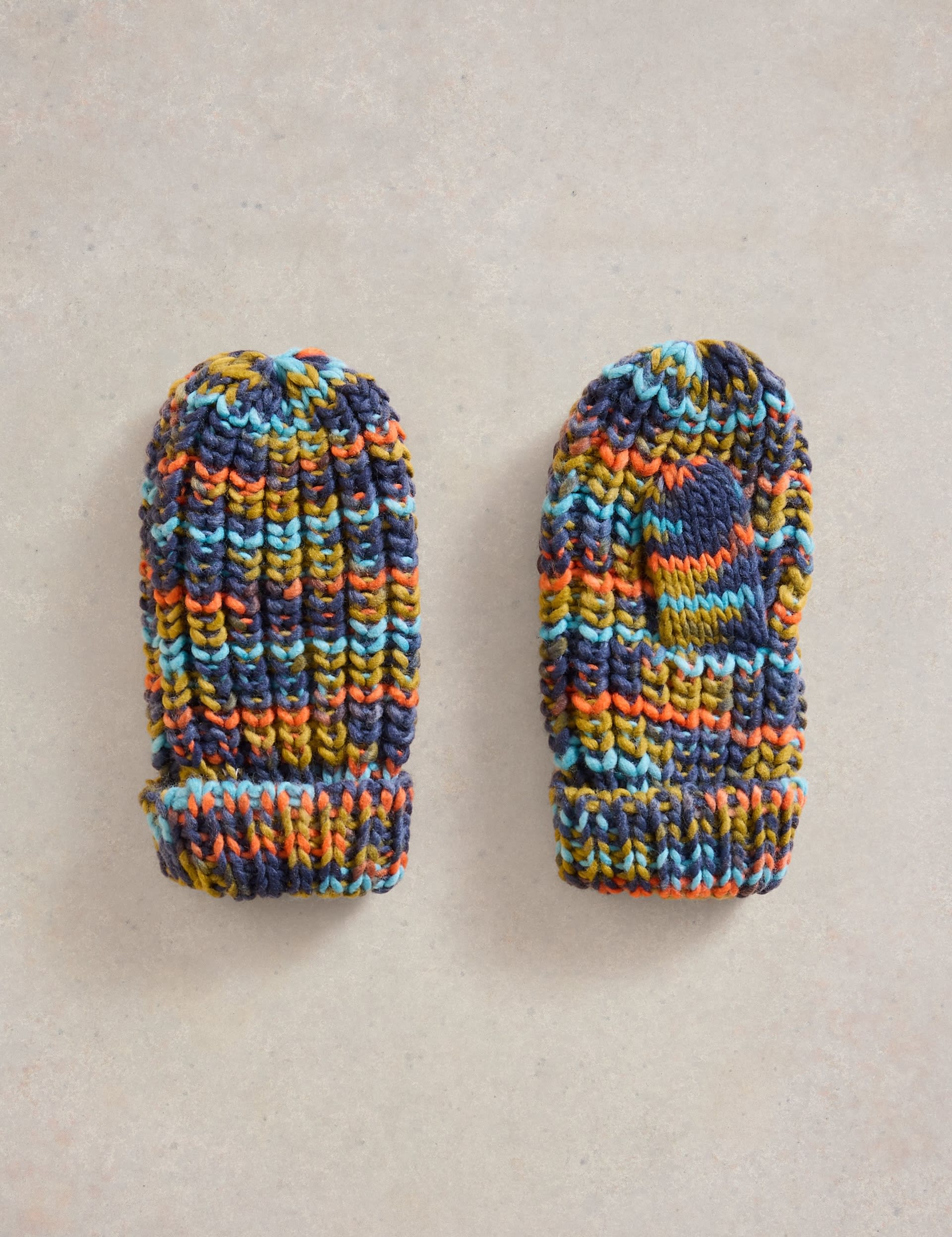 White Stuff Kids Knitted Spacedye Mittens - M-L - Blue Mix, Blue Mix