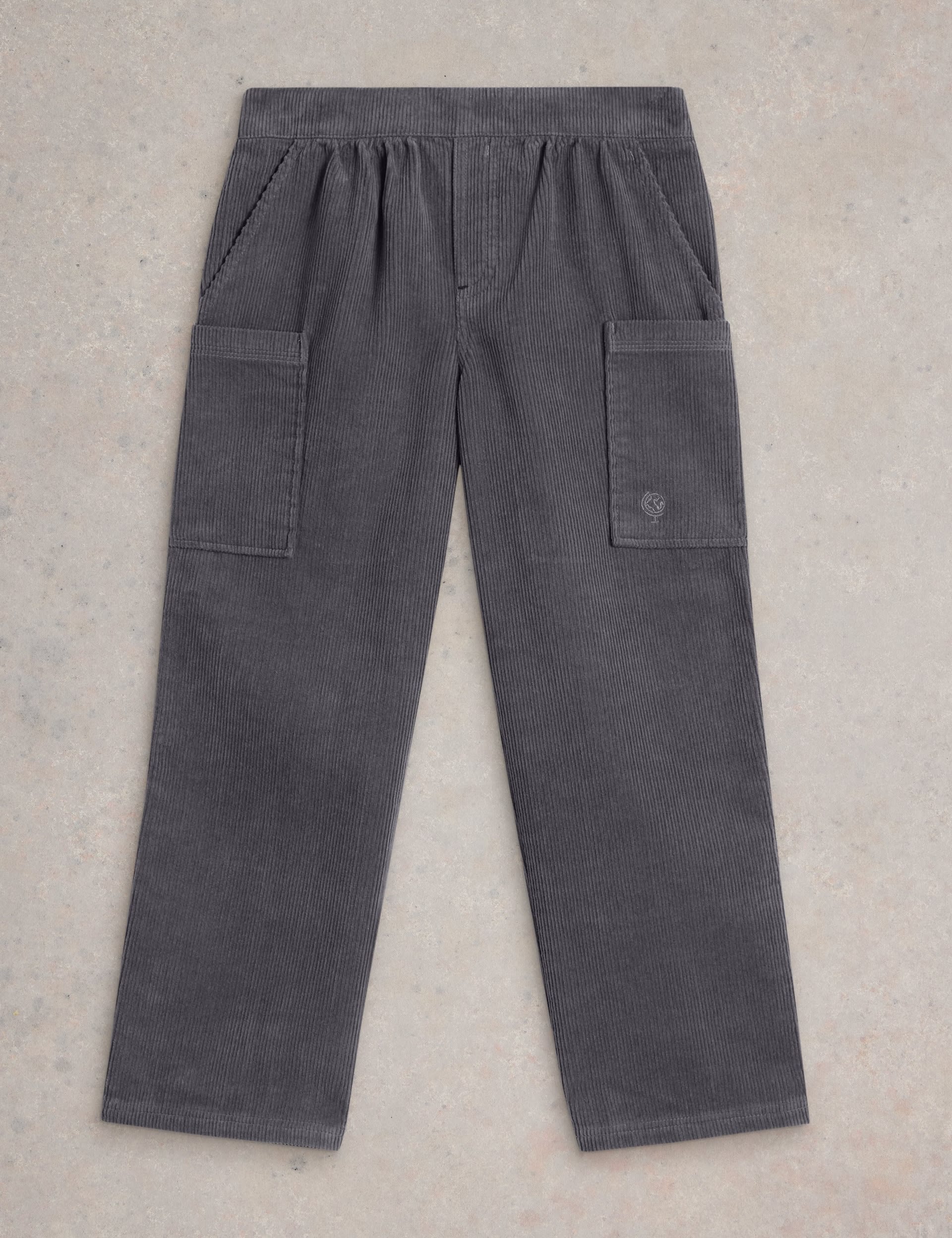 White Stuff Boys Pure Cotton Cord Cargo Trouser (3-10 Yrs) - 7-8 Y - Grey, Grey