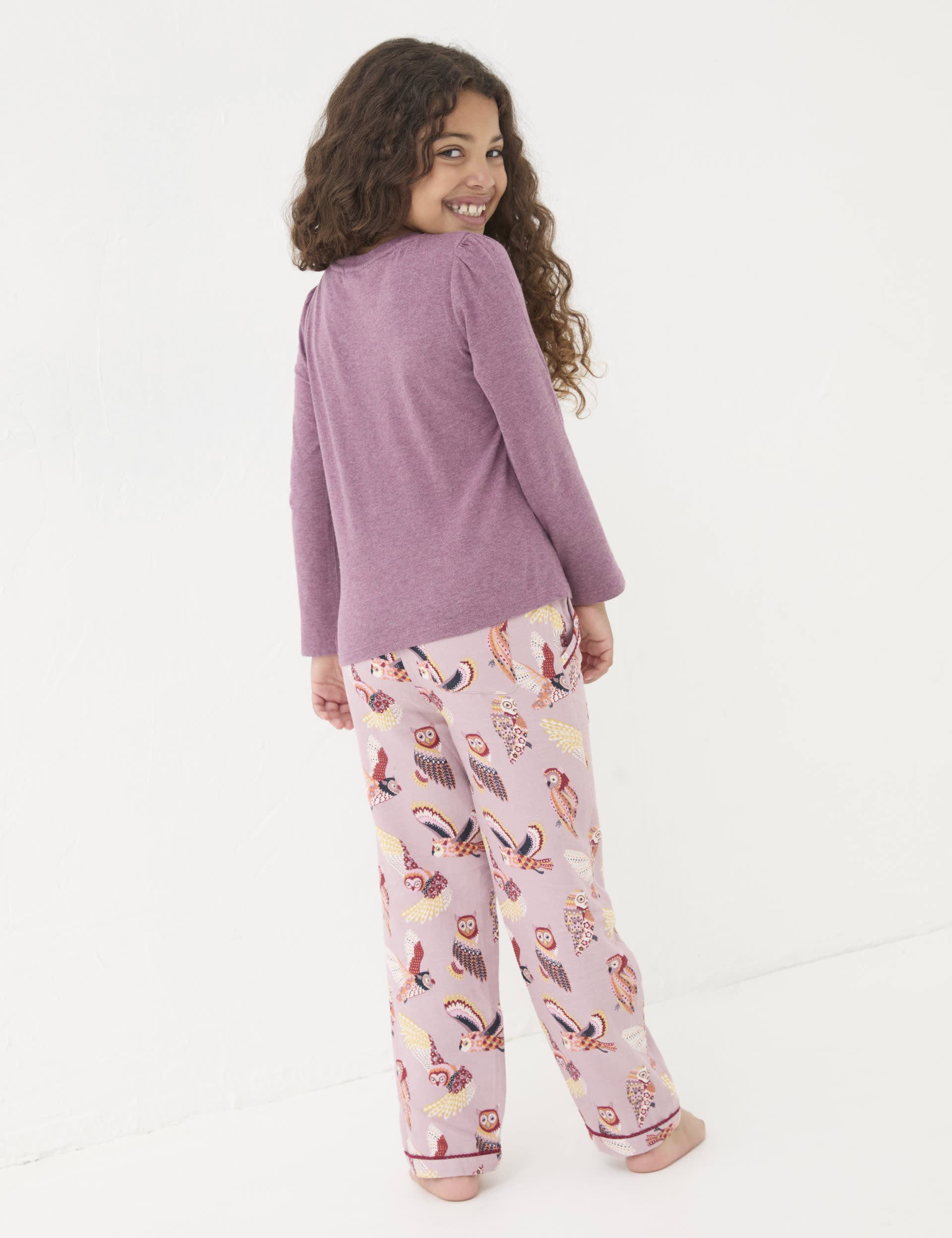 Fatface Girls Pure Cotton Owl Pyjamas (3-13 Yrs) - 6-7 Y - Purple Mix, Purple Mix