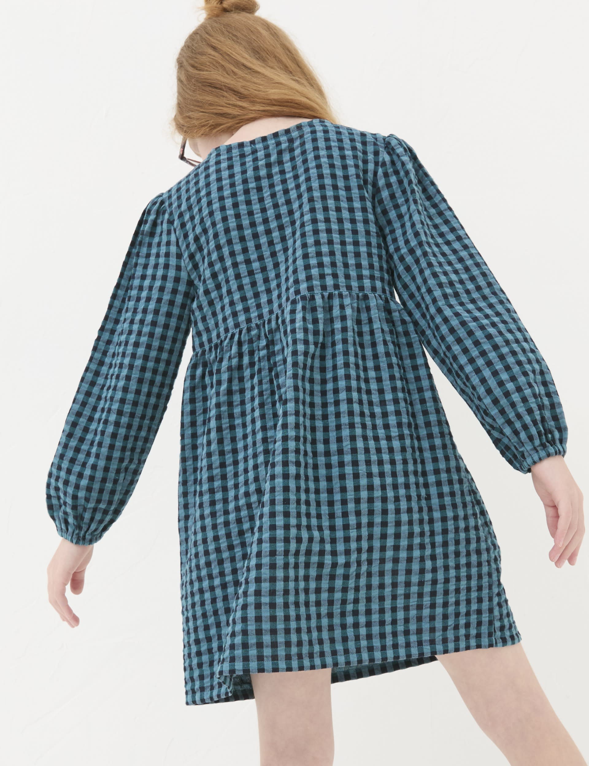 Fatface Girls Pure Cotton Gingham Dress (3-13 Yrs) - 9-10Y - Teal Mix, Teal Mix