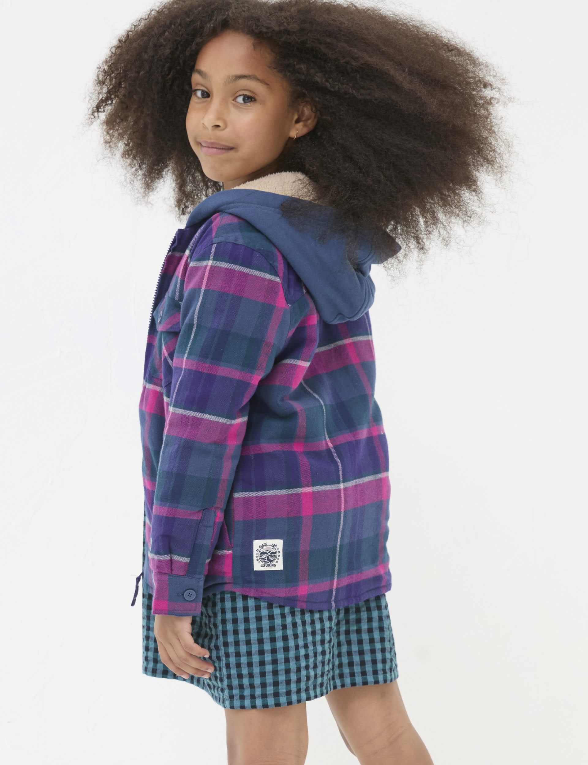 Fatface Girls Pure Cotton Checked Shacket (3-13 Yrs) - 7-8 Y - Multi, Multi