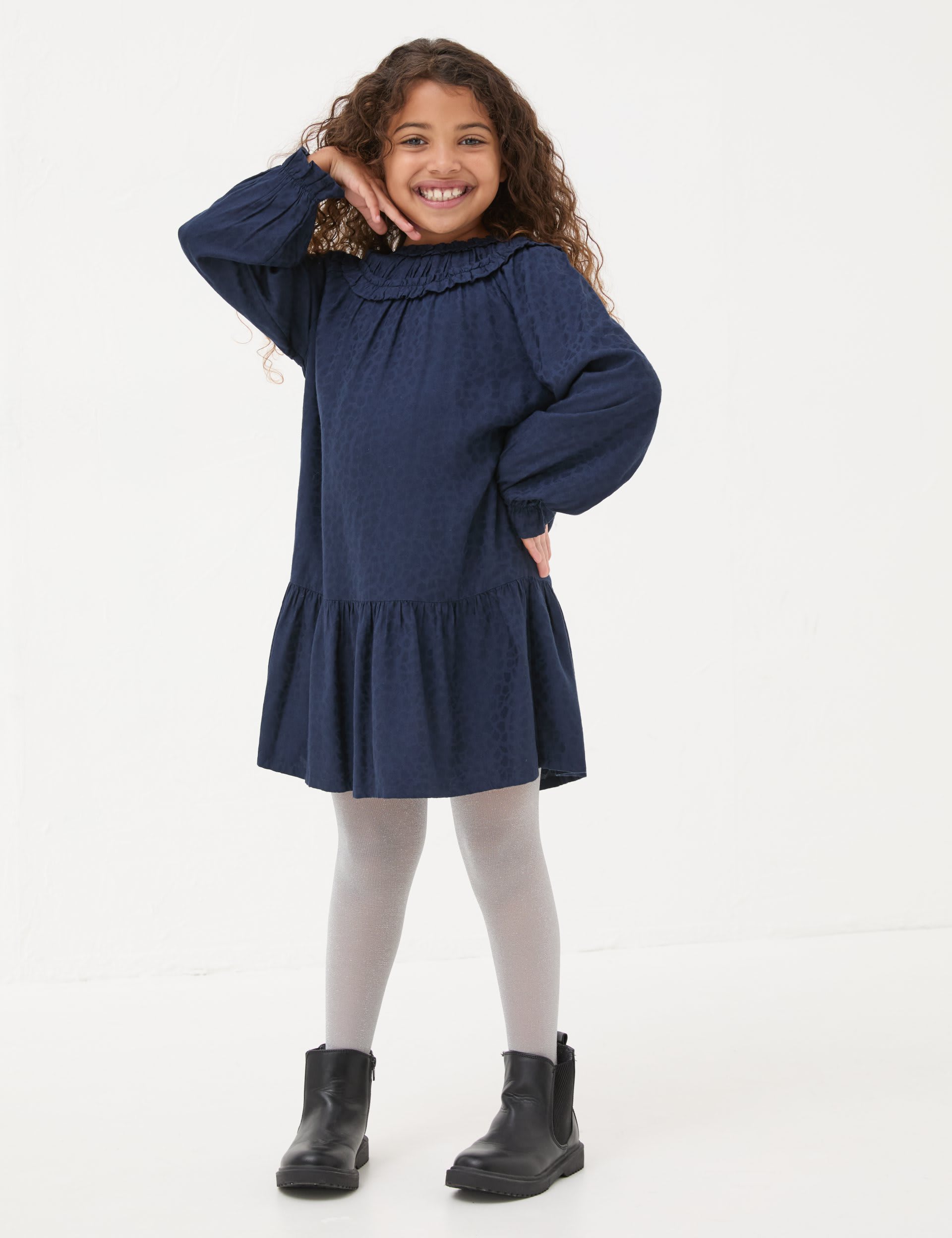 Fatface Girls Animal Print Jacquard Tiered Dress (3-13 Yrs) - 9-10Y - Navy Mix, Navy Mix