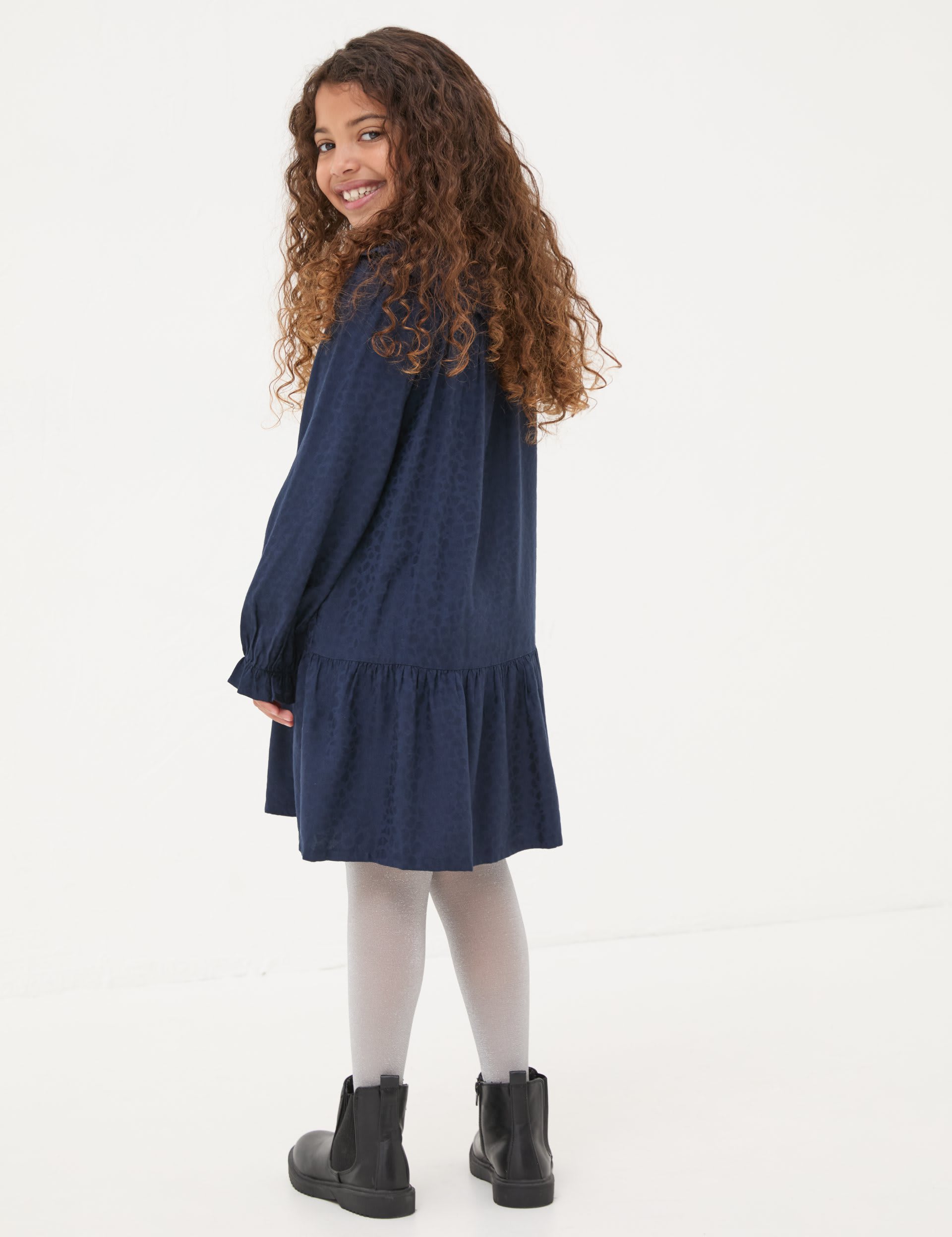 Fatface Girls Animal Print Jacquard Tiered Dress (3-13 Yrs) - 9-10Y - Navy Mix, Navy Mix