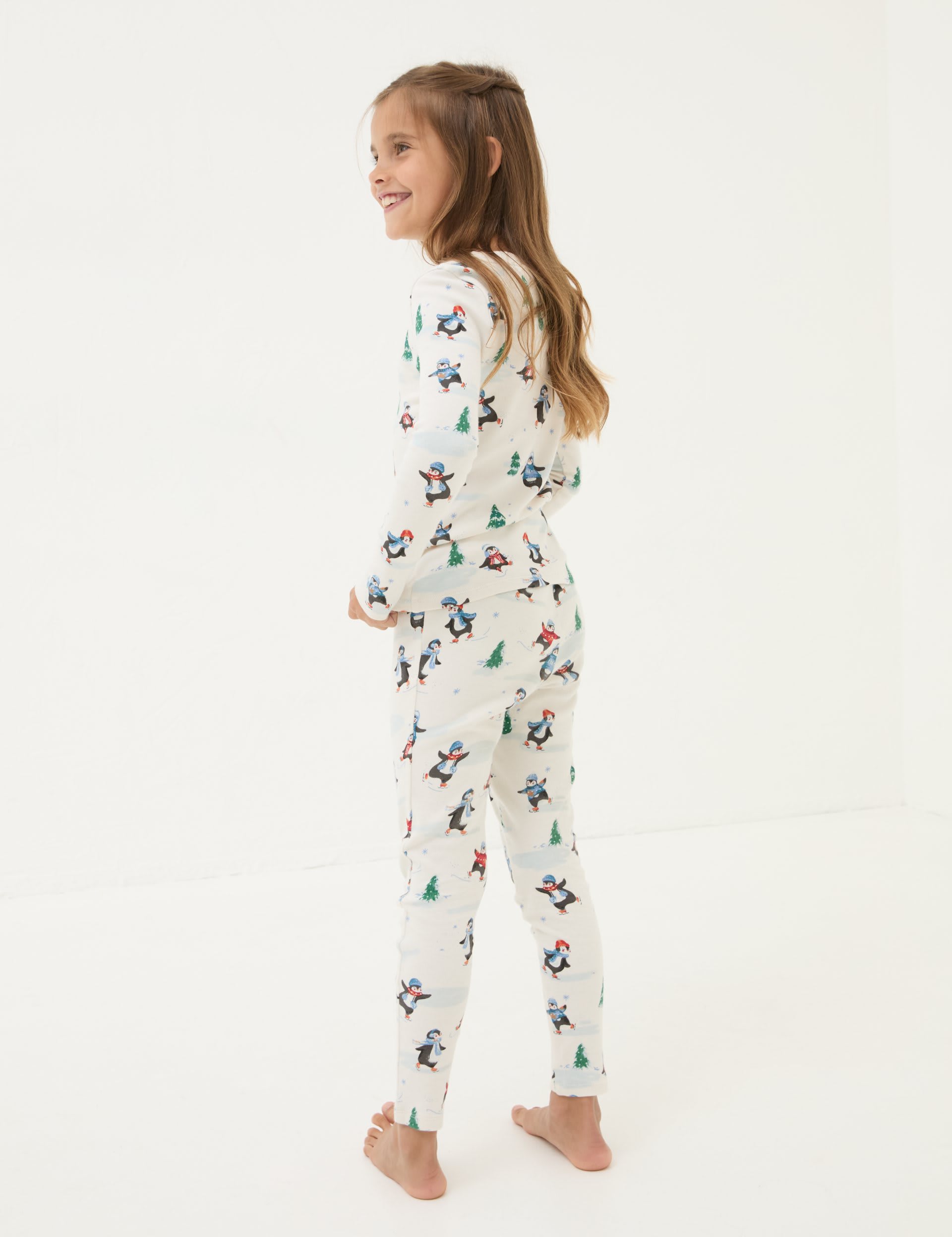 Fatface Girls Pure Cotton Christmas Penguin Pyjamas (3-13 Yrs) - 10-11 - Ivory Mix, Ivory Mix