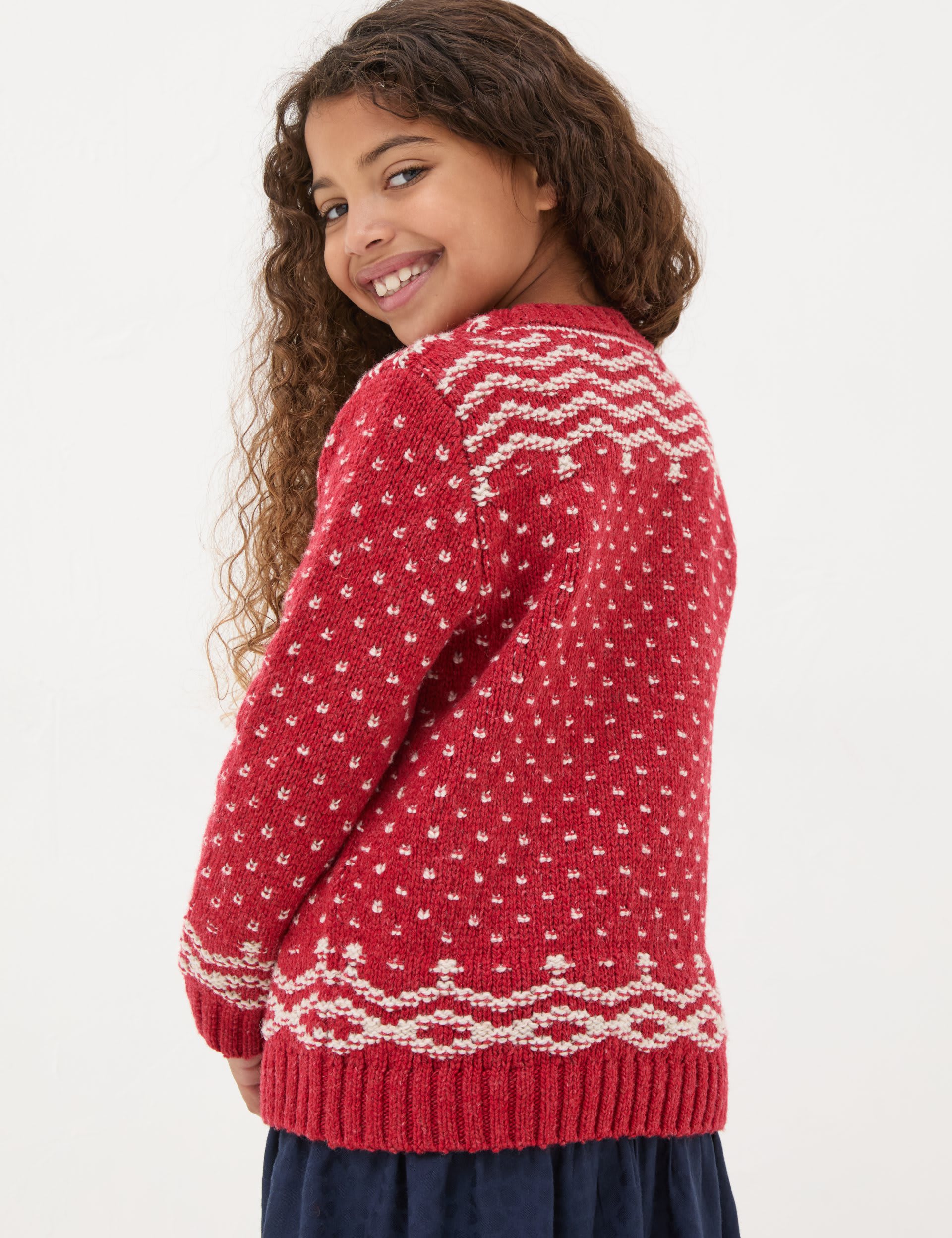 Fatface Girls Wool Blend Snowflake Jumper (3-13 Yrs) - 8-9 Y - Red Mix, Red Mix