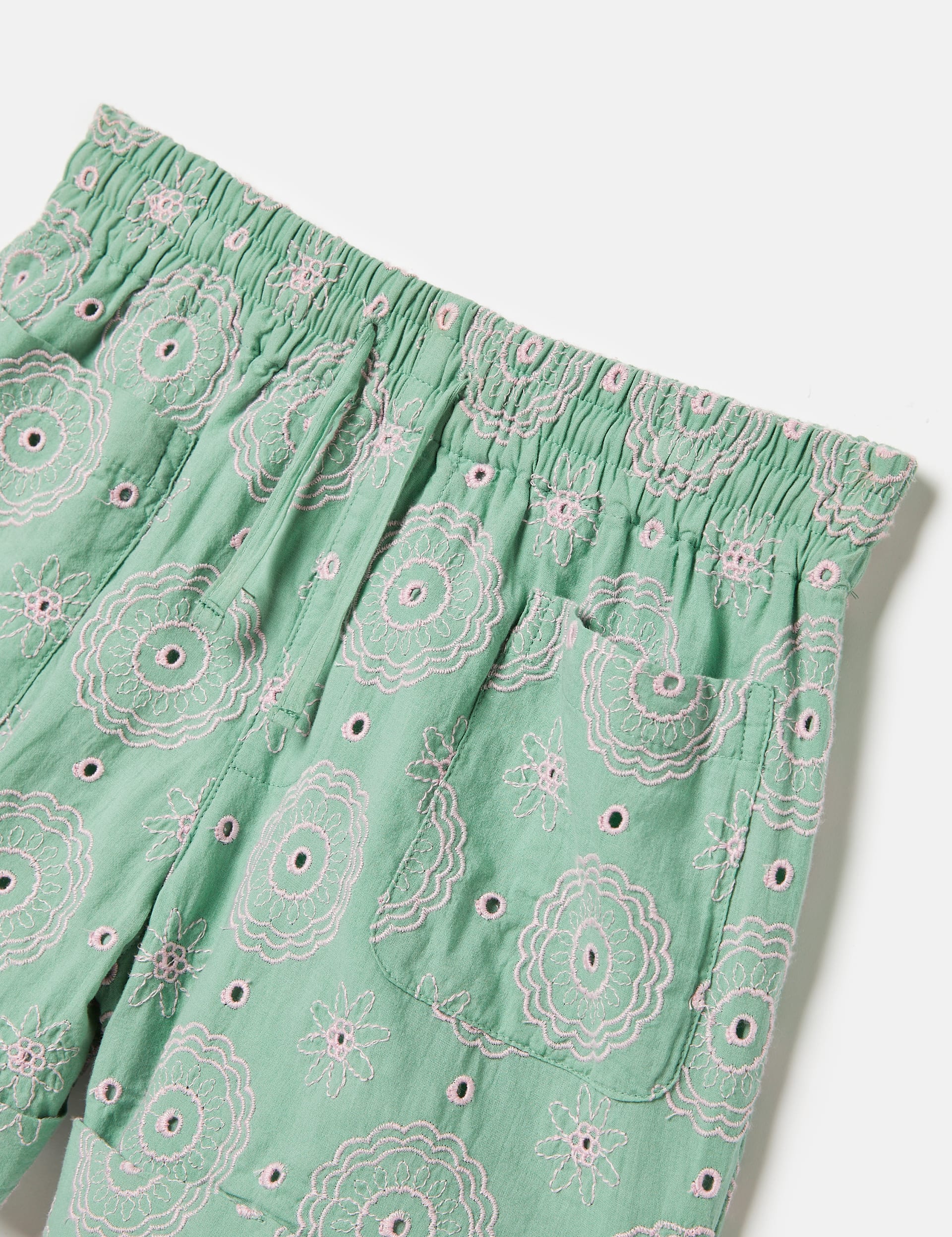 Joules Girls Pure Cotton Floral Embroidered Shorts (2-12 Yrs) - 7y - Green Mix, Green Mix