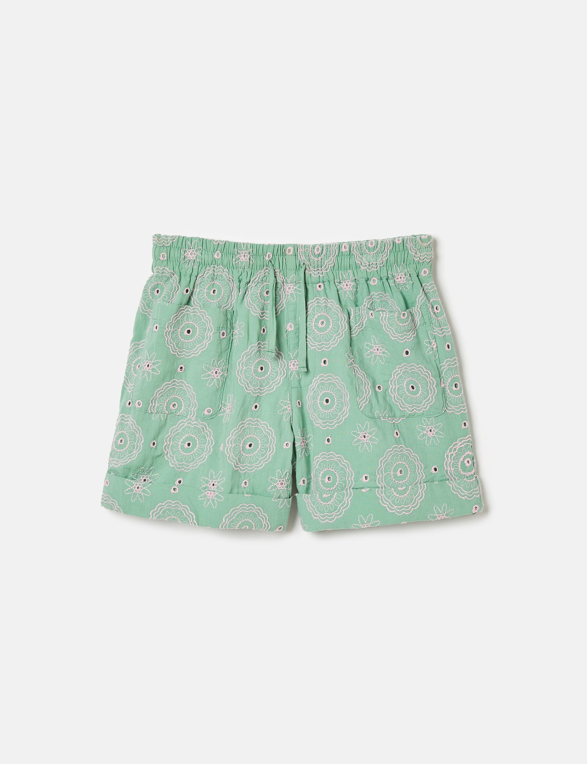 Joules Girls Pure Cotton Floral Embroidered Shorts (2-12 Yrs) - 7y - Green Mix, Green Mix