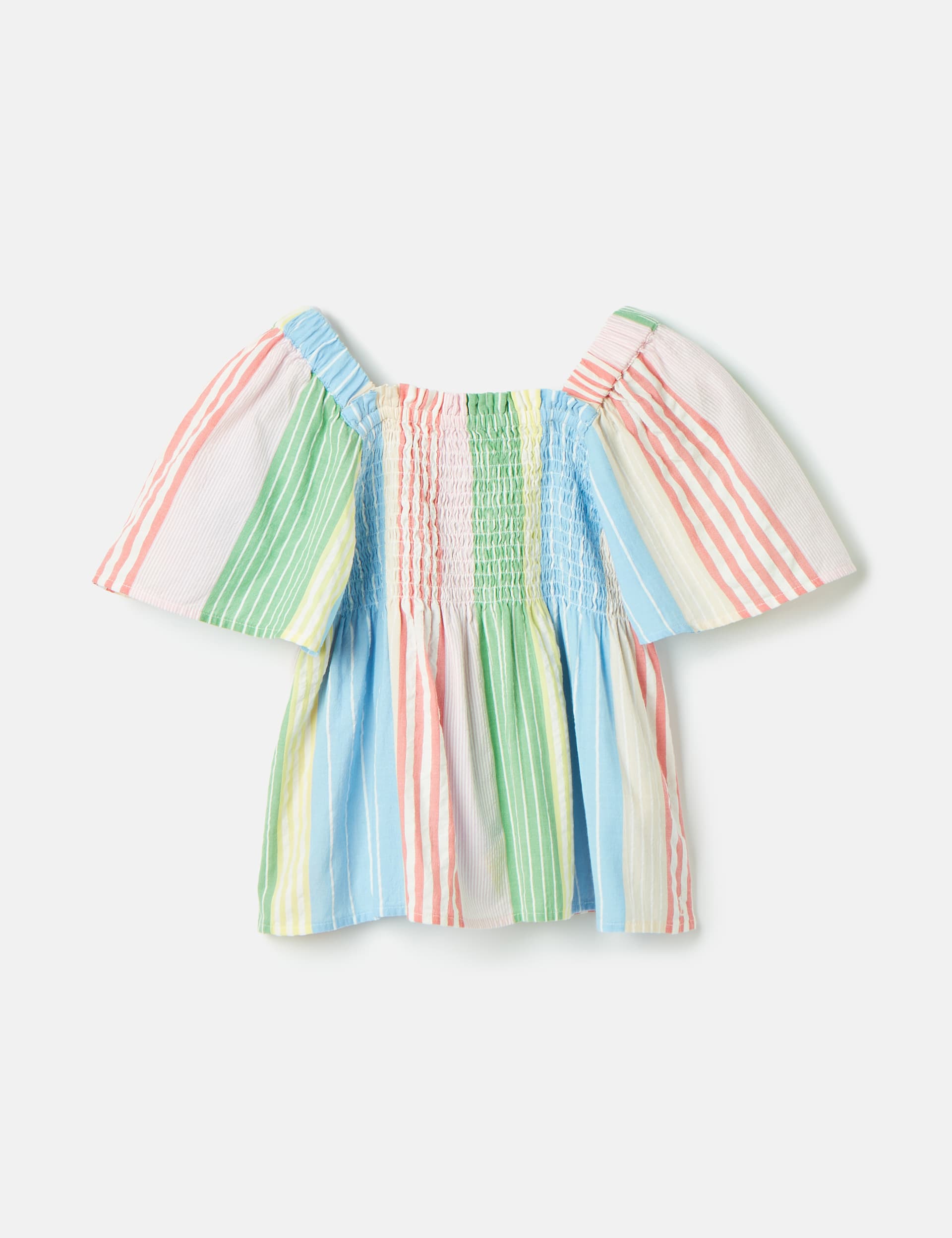 Joules Girls Pure Cotton Striped Shirred Top (2-12 Yrs) - 5y - Multi, Multi