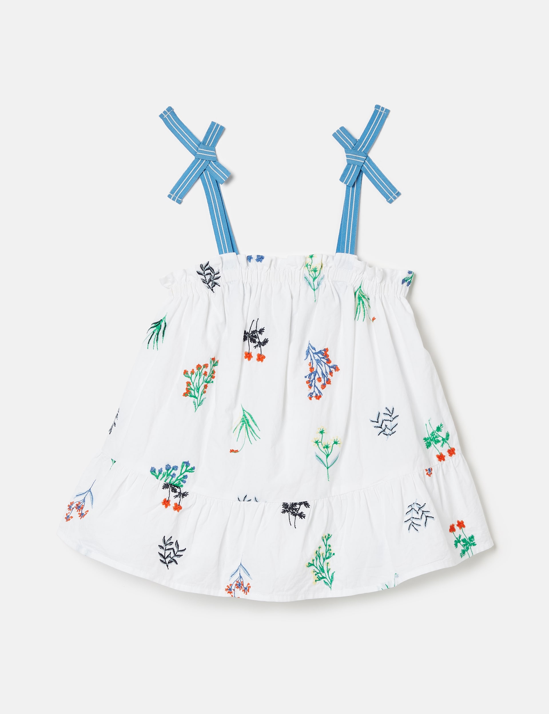 Joules Girls Pure Cotton Flower Embroidered Top (2-12 Yrs) - 7y - White Mix, White Mix