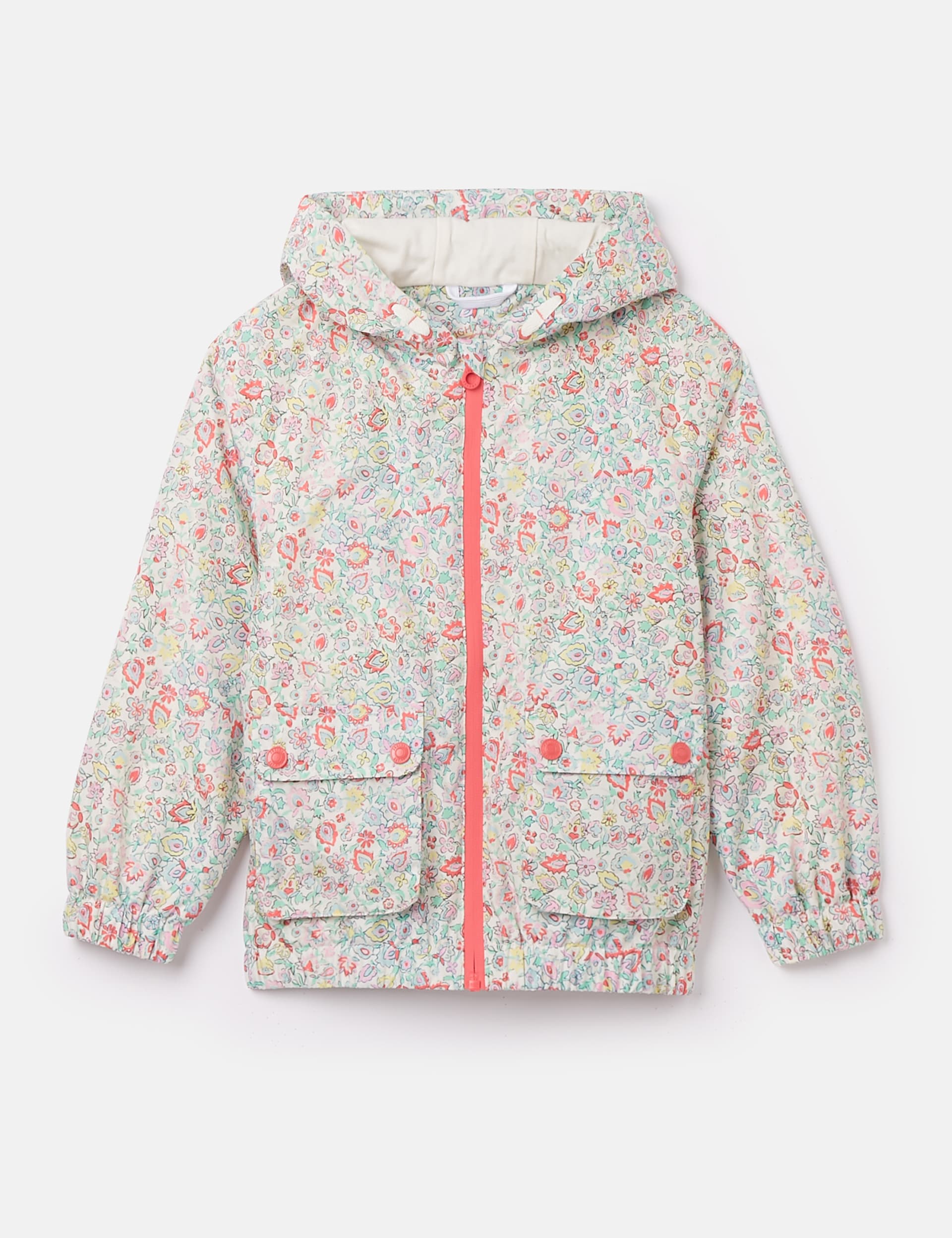 Joules Girls Ditsy Floral Hooded Raincoat (2-10 Yrs) - 5y - Cream Mix, Cream Mix