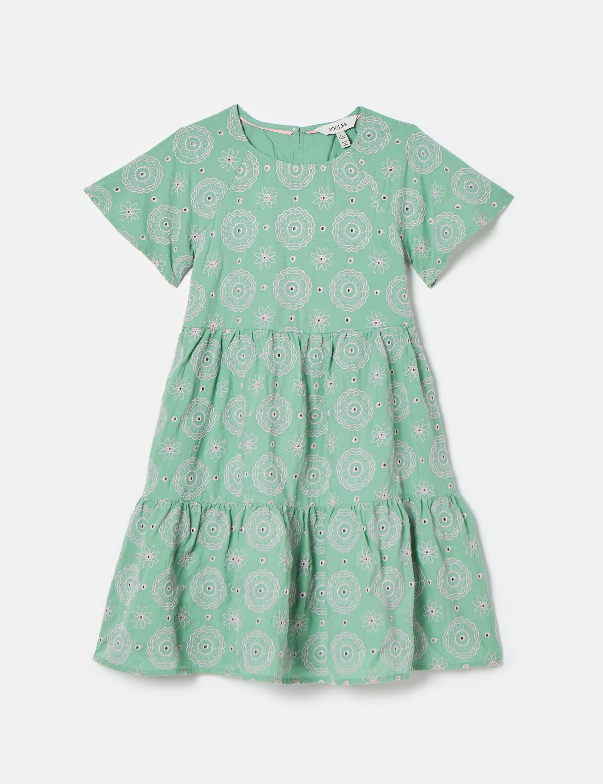 Joules Girls Pure Cotton Embroidered Tiered Dress (2-12 Yrs) - 6y - Green Mix, Green Mix