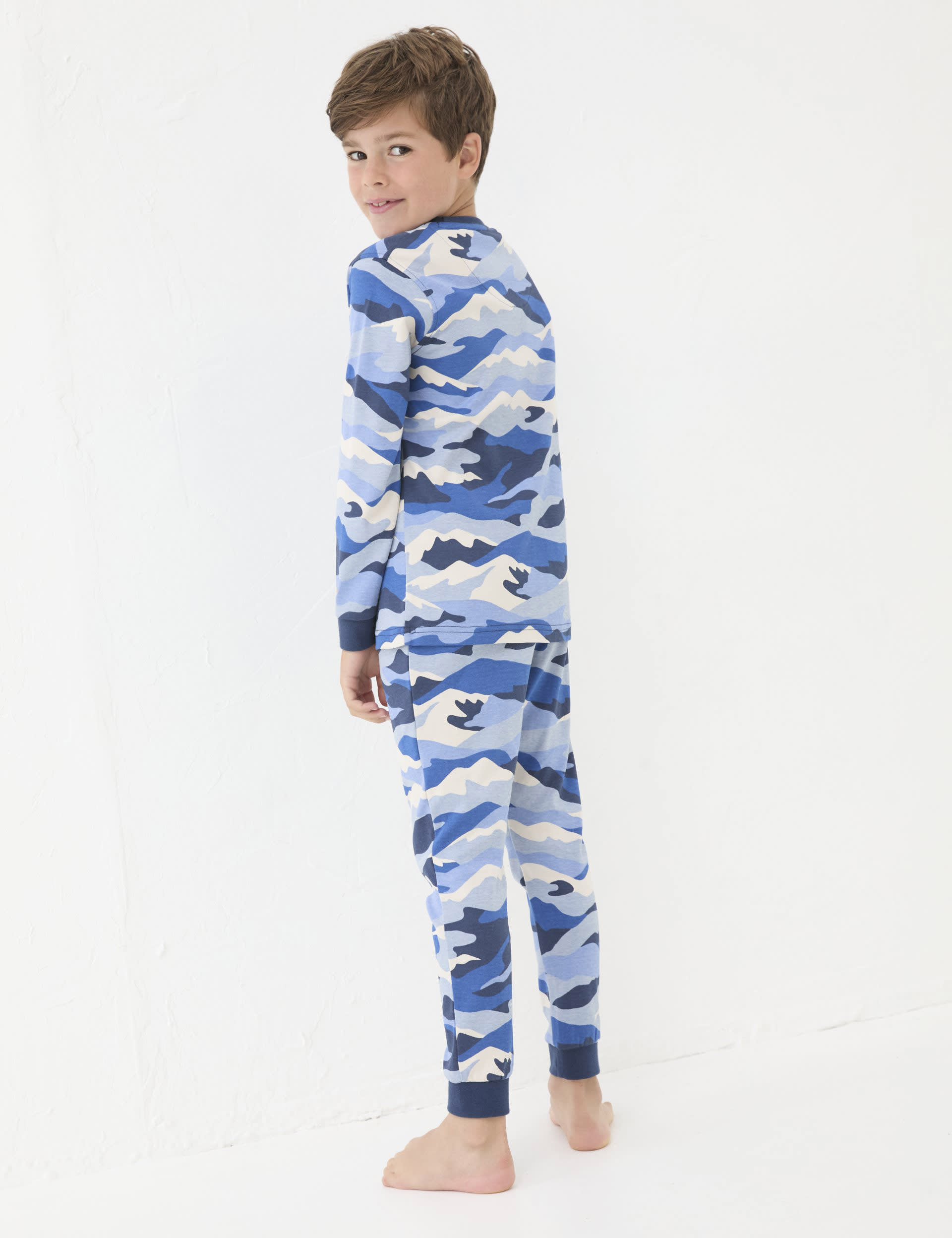 Fatface Pure Cotton Mountain Print Pyjama Set (3-13 Yrs) - 3-4 Y - Navy Mix, Navy Mix