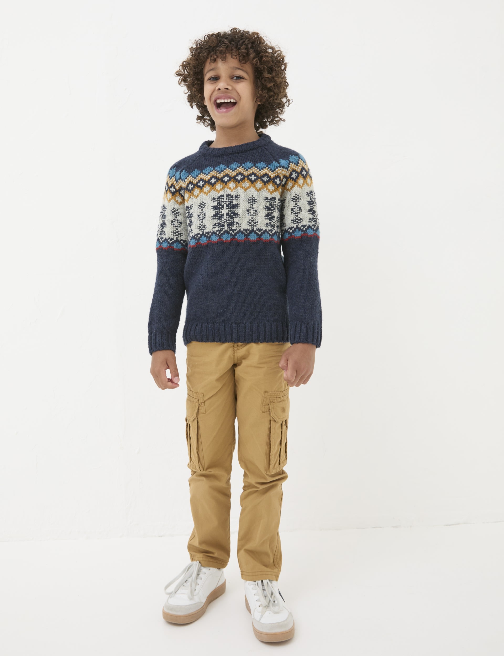 Fatface Boys Wool Blend Fair Isle Knitted Jumper (3-13 Yrs) - 7-8 Y - Navy Mix, Navy Mix