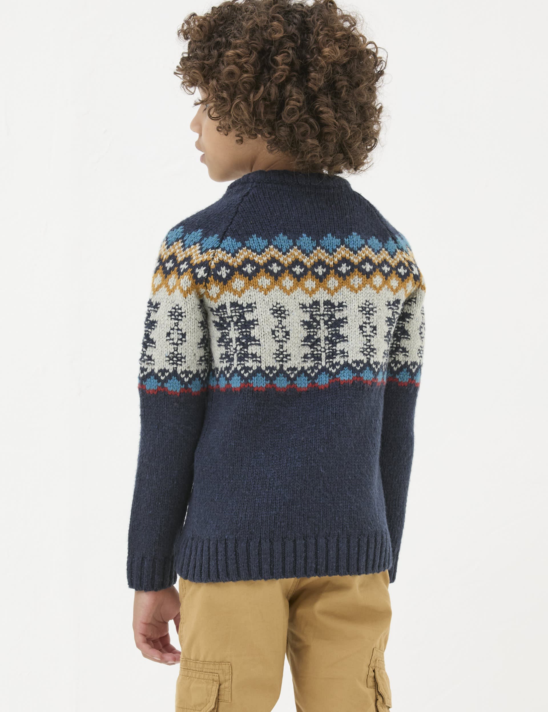 Fatface Boys Wool Blend Fair Isle Knitted Jumper (3-13 Yrs) - 8-9 Y - Navy Mix, Navy Mix