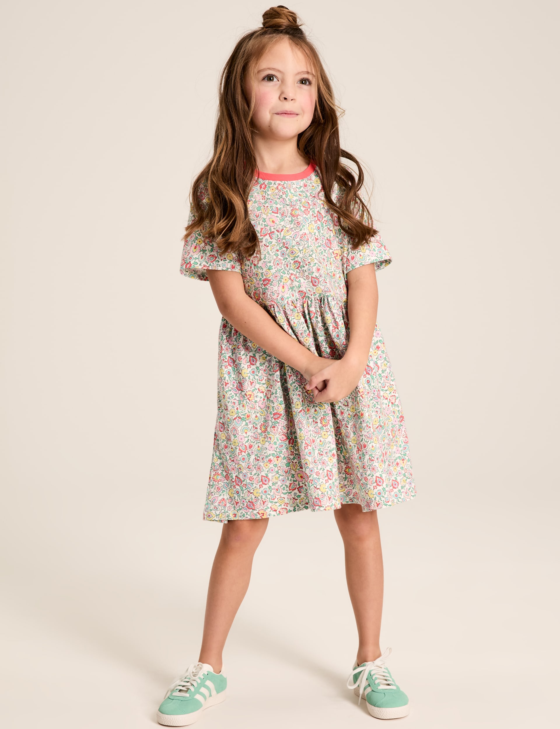 Joules Girls Pure Cotton Ditsy Floral Dress (2-13 Yrs) - 5-6 Y - Pink Mix, Pink Mix