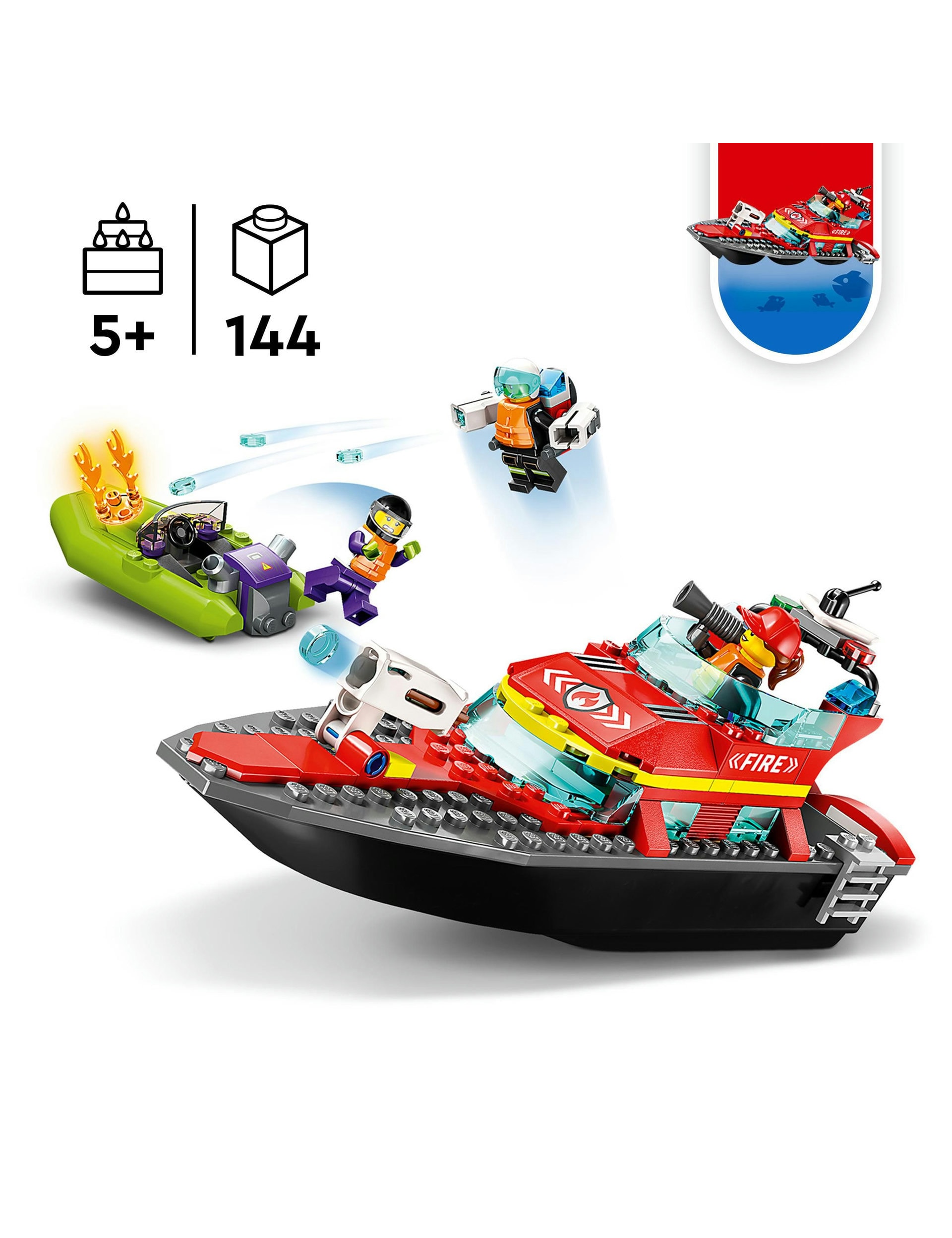 LEGO City Fire Rescue Boat Toy Building Set 60373 (5+ Yrs)