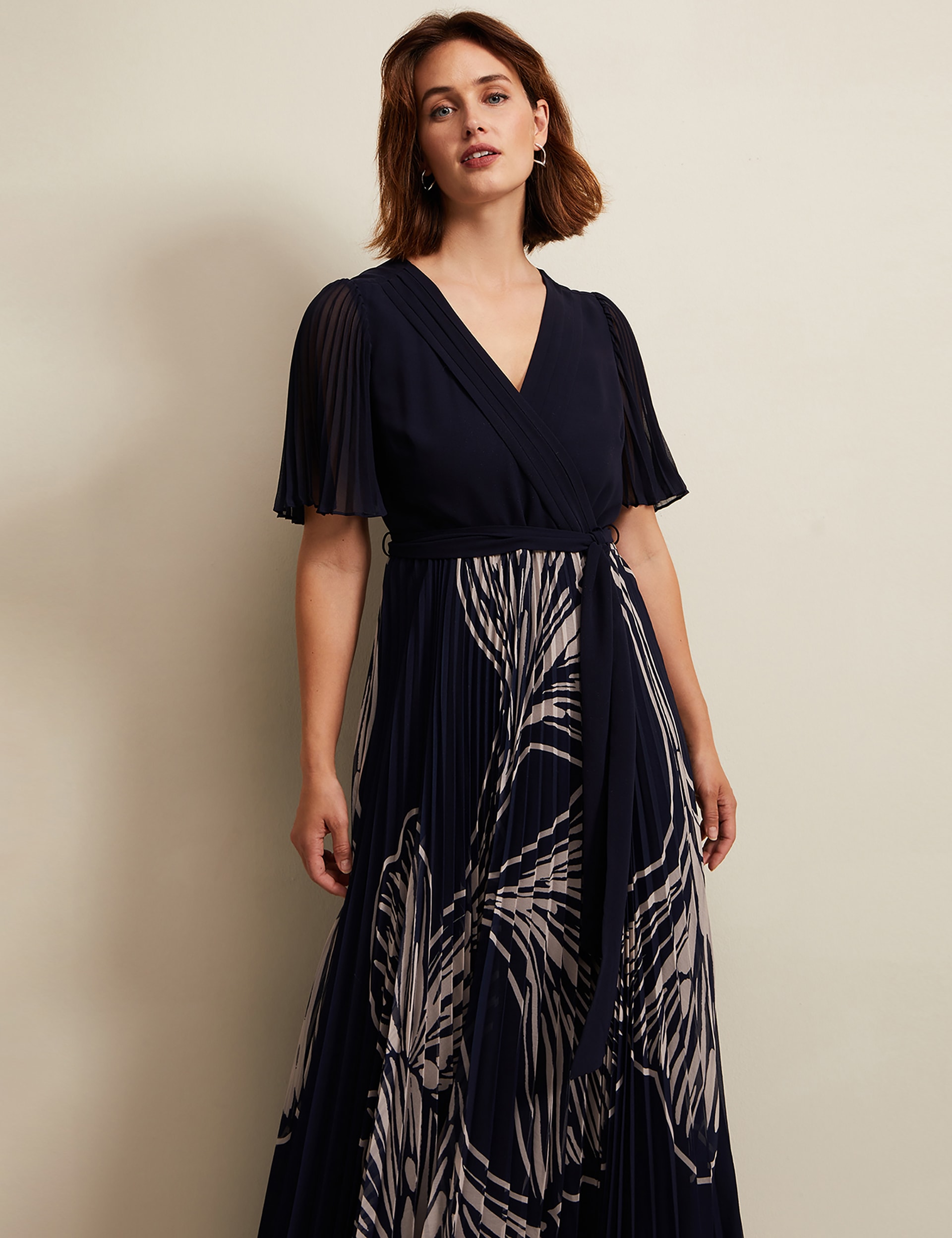 Phase Eight Women's Floral V-Neck Angel Sleeve Maxi Wrap Dress - 16 - Navy Mix, Navy Mix