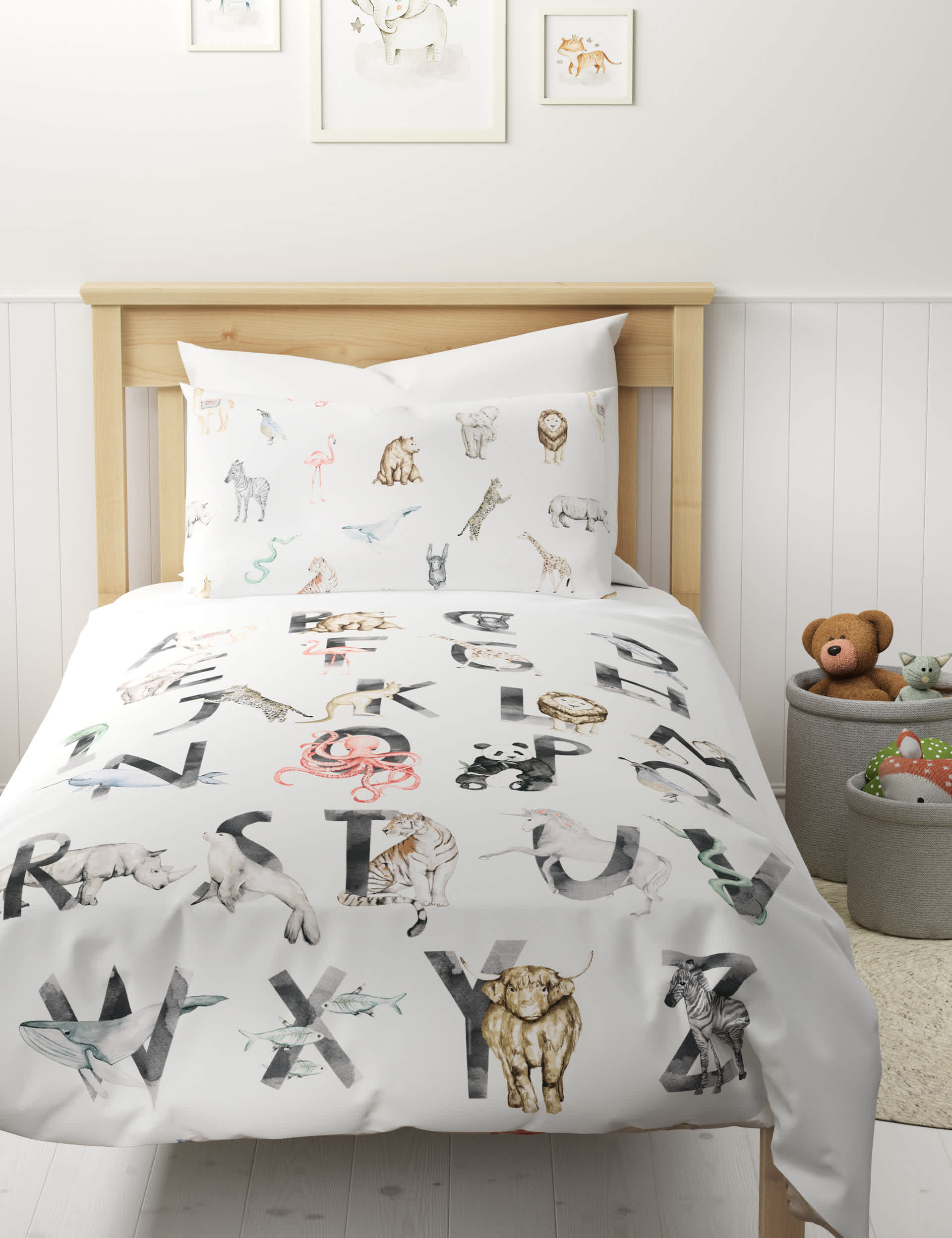 M&S Alphabet Pure Cotton Bedding Set - SGL - White Mix, White Mix