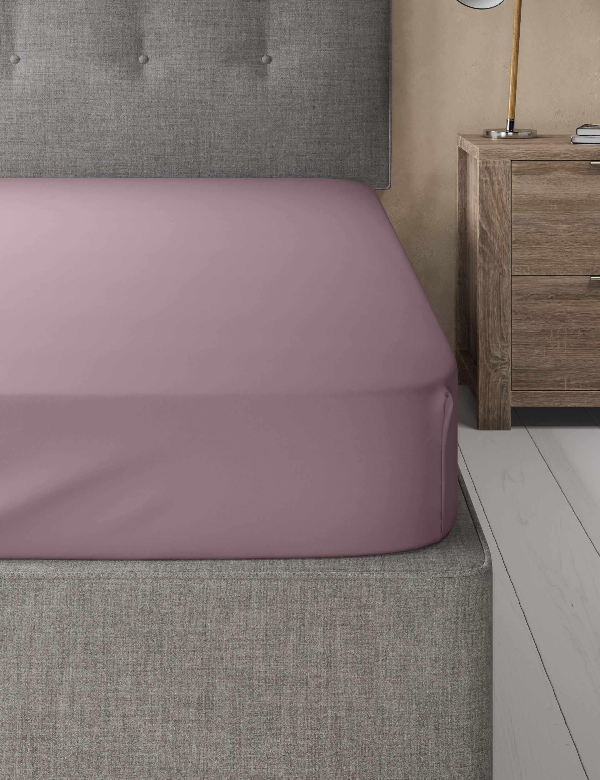 M&S Collection Comfortably Cool Lyocell Rich Fitted Sheet - DBL - Light Mauve, Light Grey,White,Crea