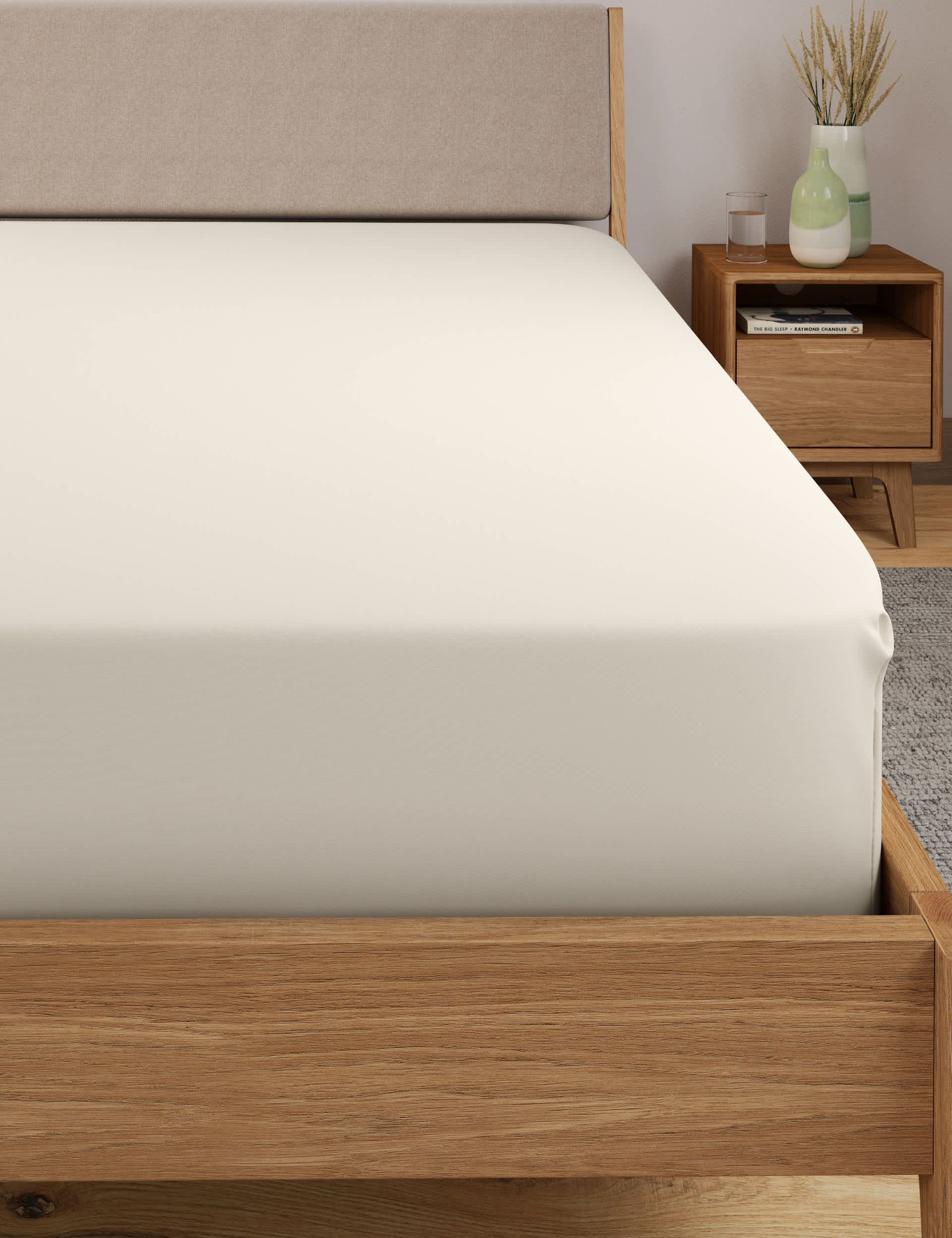 M&S Collection Comfortably Cool Lyocell Rich Extra Deep Fitted Sheet - 6FT - Cream, White,Cream,Powd