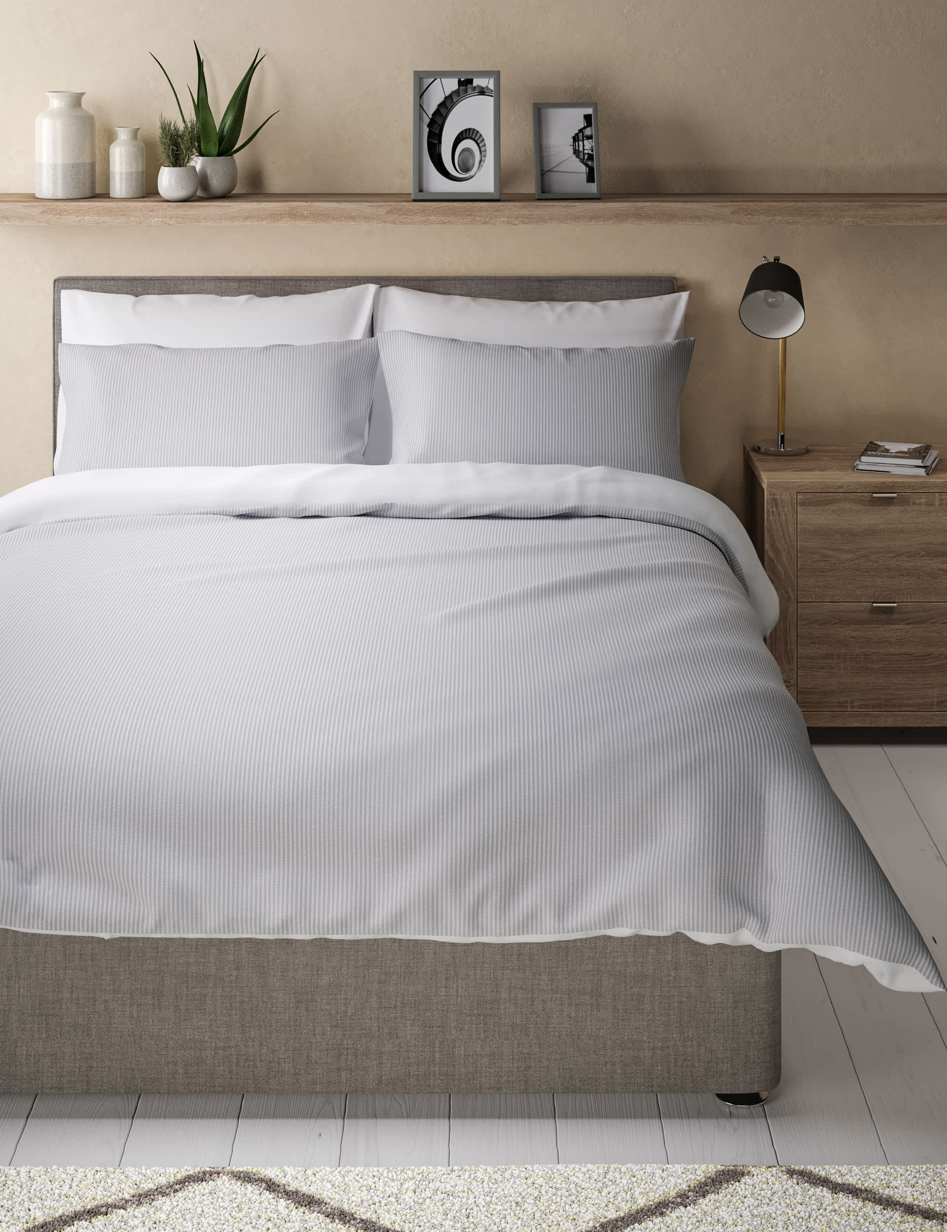 M&S Pure Cotton Striped Seersucker Bedding Set