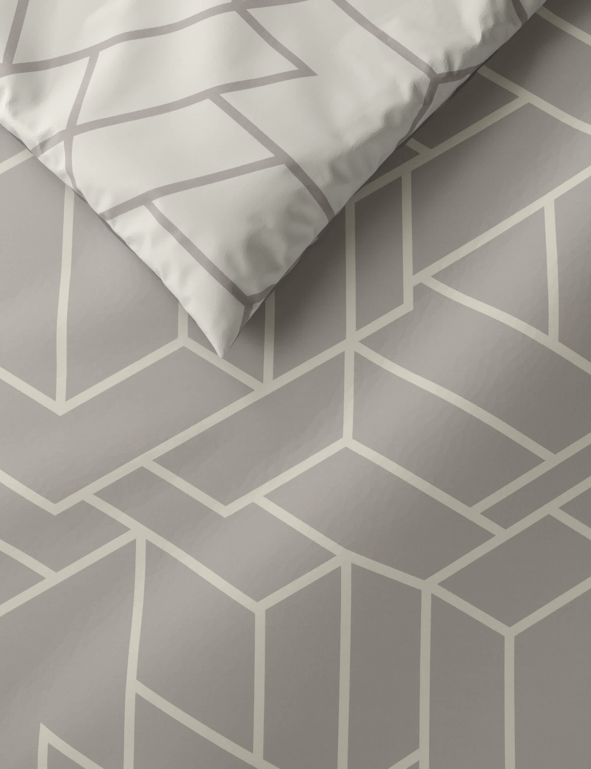 M&S Collection Cotton Blend Geometric Bedding Set - SGL - Grey, Grey