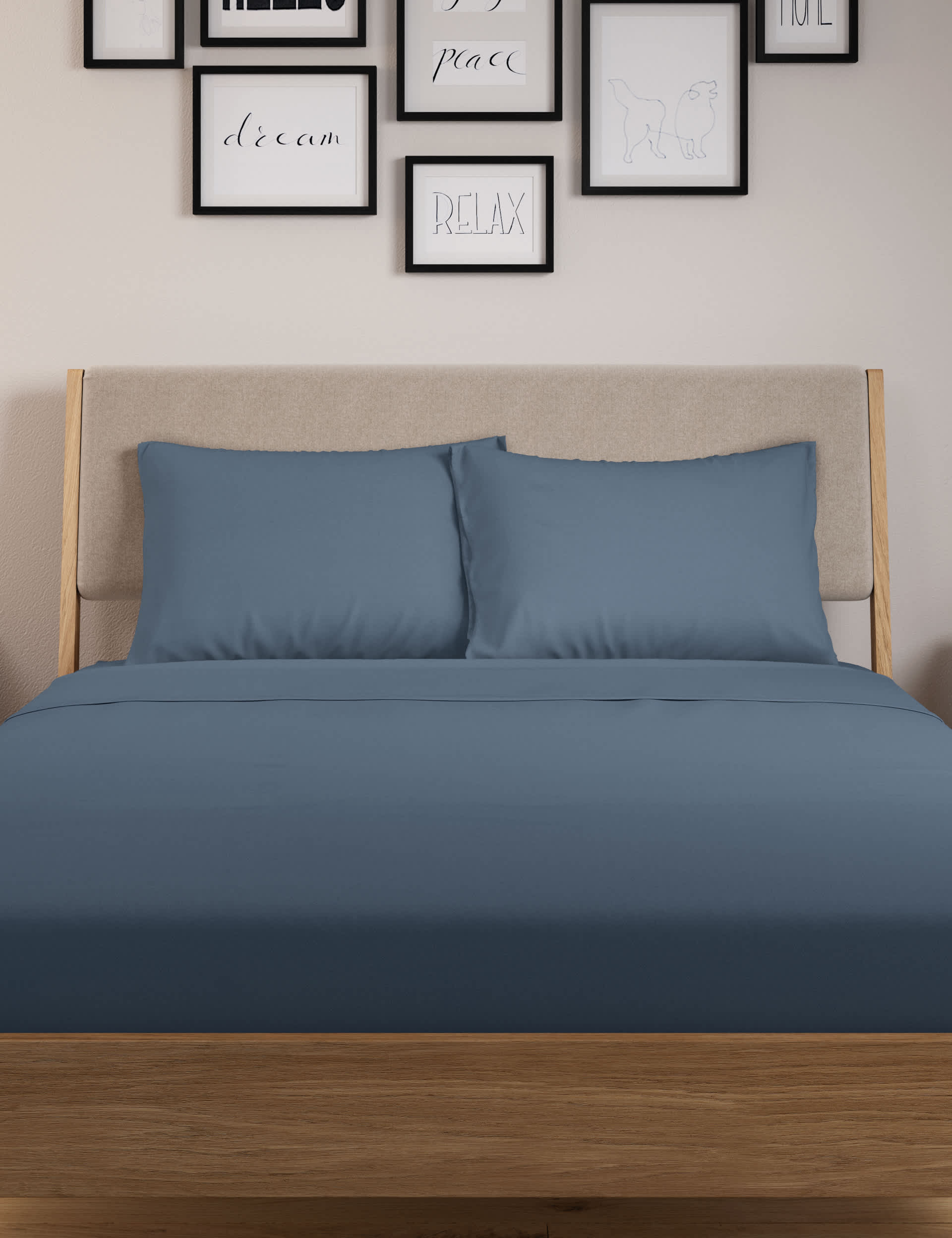 M&S 2pk Bamboo Cotton Blend Sateen Pillowcases - Mid Blue, Grey,Mid Blue,Mid Grey,Sage,Neutral,Soft 