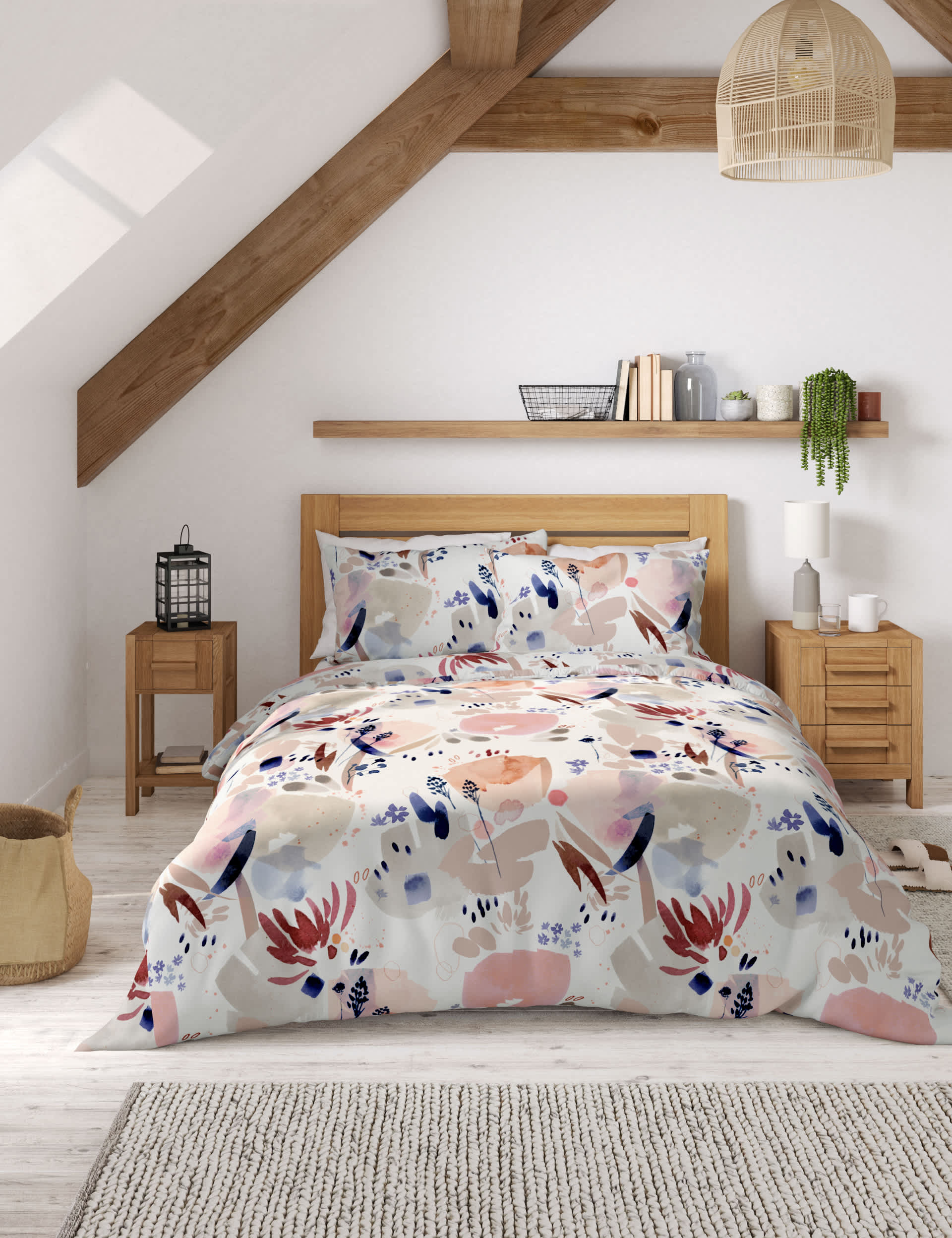 M&S Pure Cotton Watercolour Floral Bedding Set - 5FT - Multi, Multi