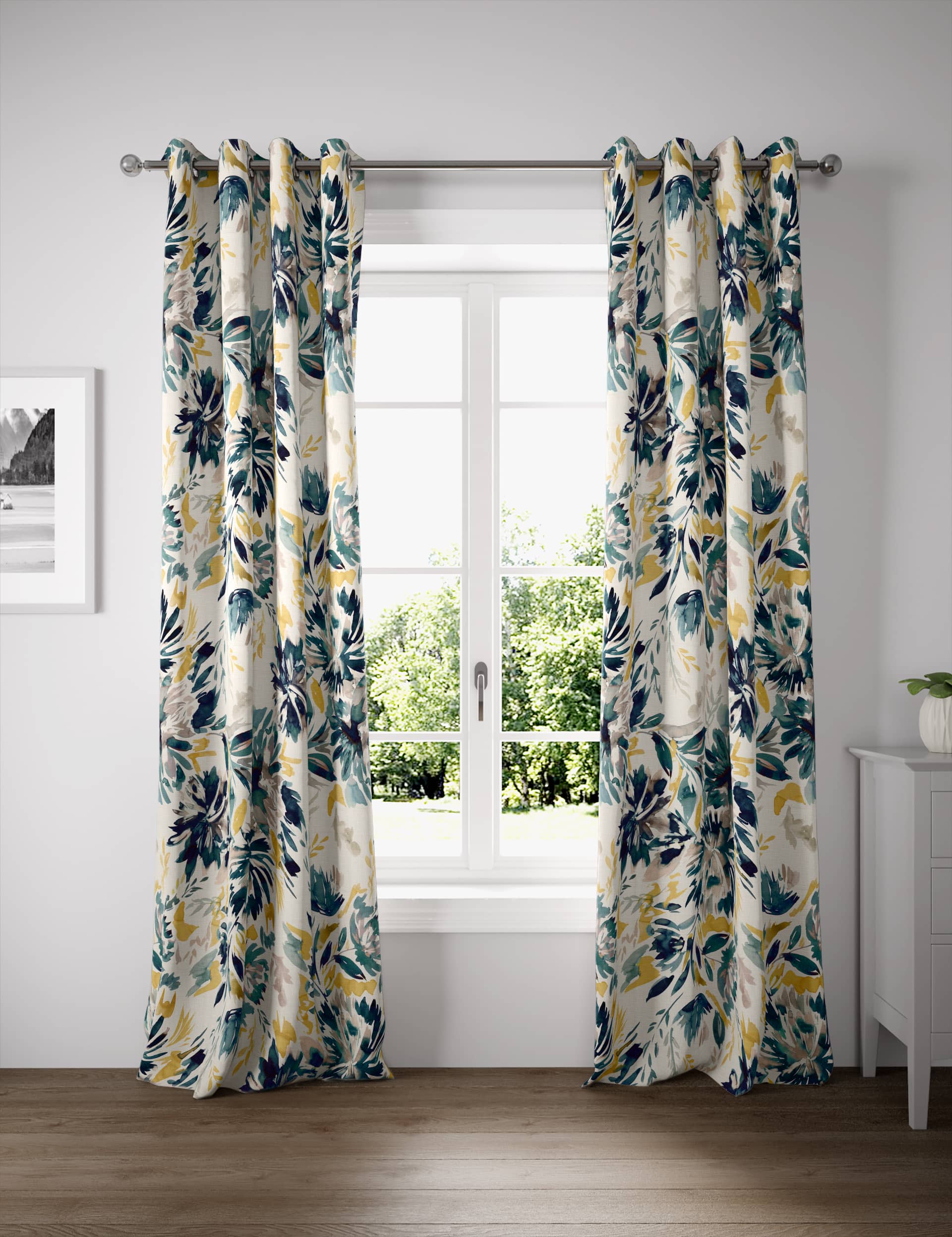 M&S Pure Cotton Watercolour Eyelet Curtains - WDR72 - Blue Mix, Blue Mix