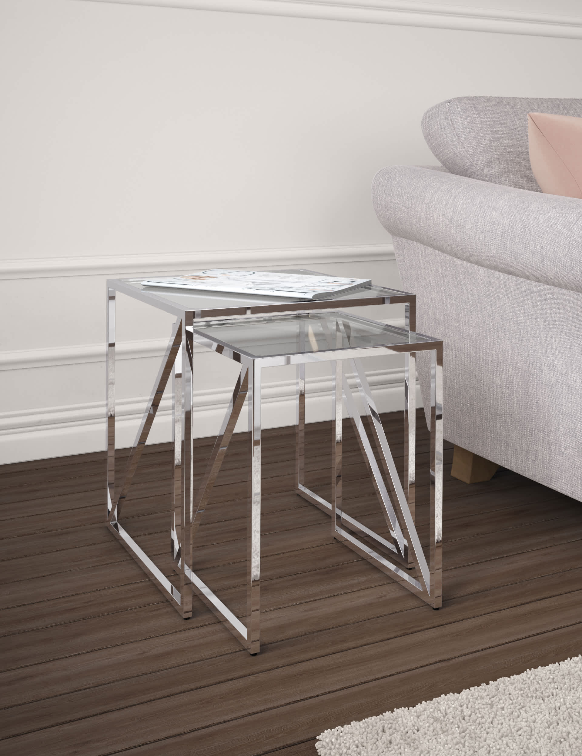 M&S Milan Nest of Tables - Chrome, Chrome,Antique Brass,Black