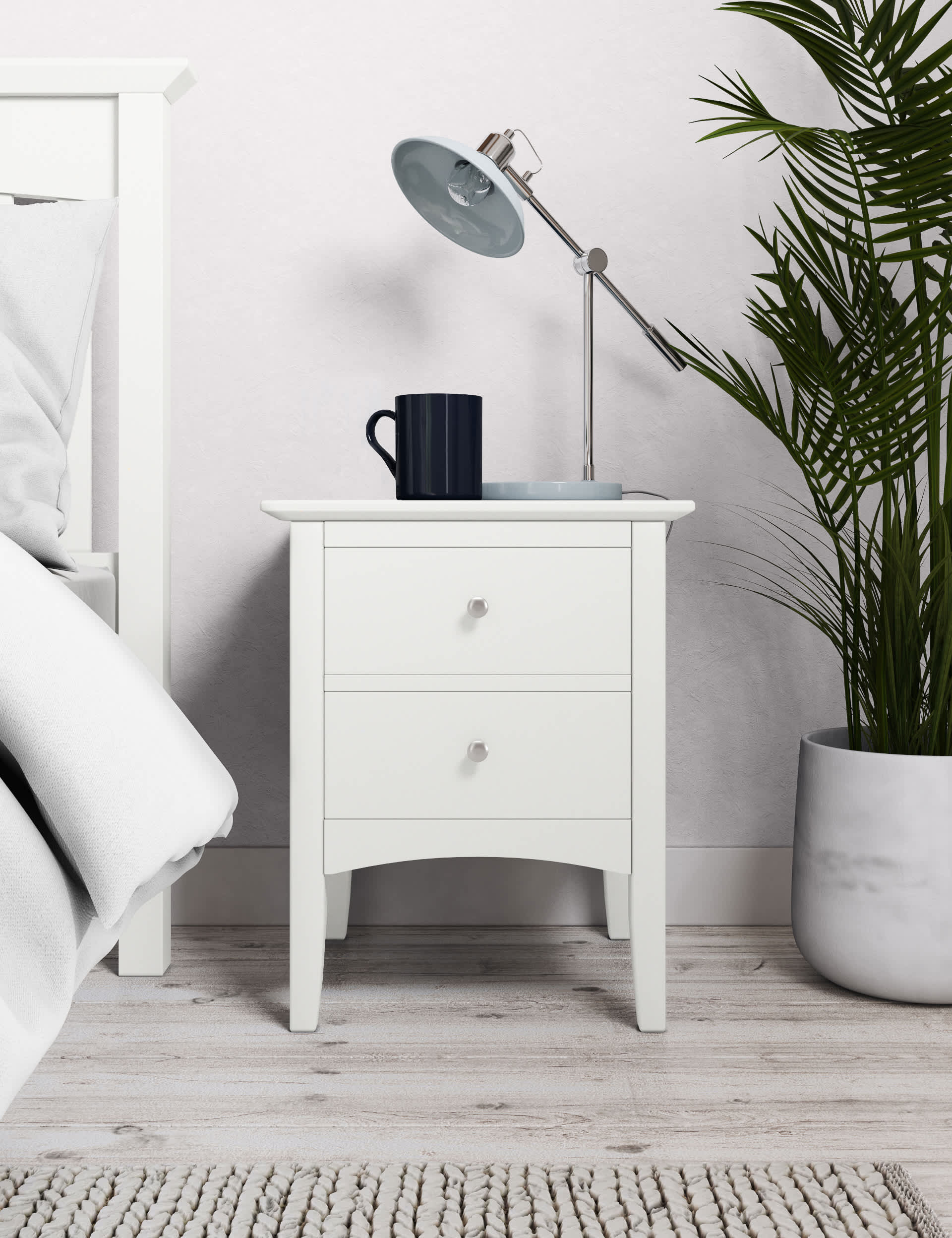 M&S Hastings 2 Drawer Bedside Table - Soft White, Soft White,Grey,Dark Grey,Mid Blue