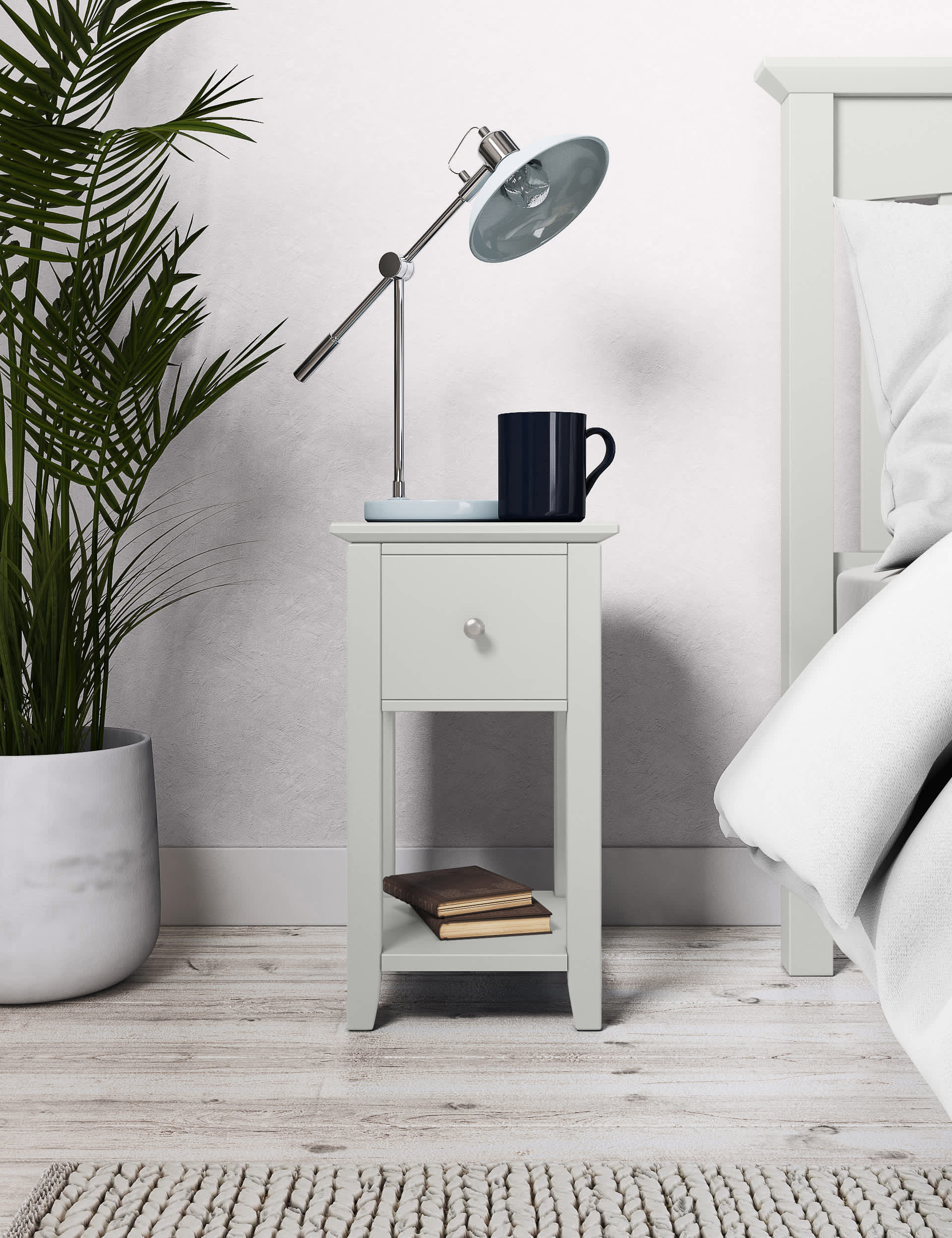 M&S Set of 2 Hastings 1 Drawer Slim Bedside Tables - Grey, Soft White,Mid Blue,Dark Grey,Grey