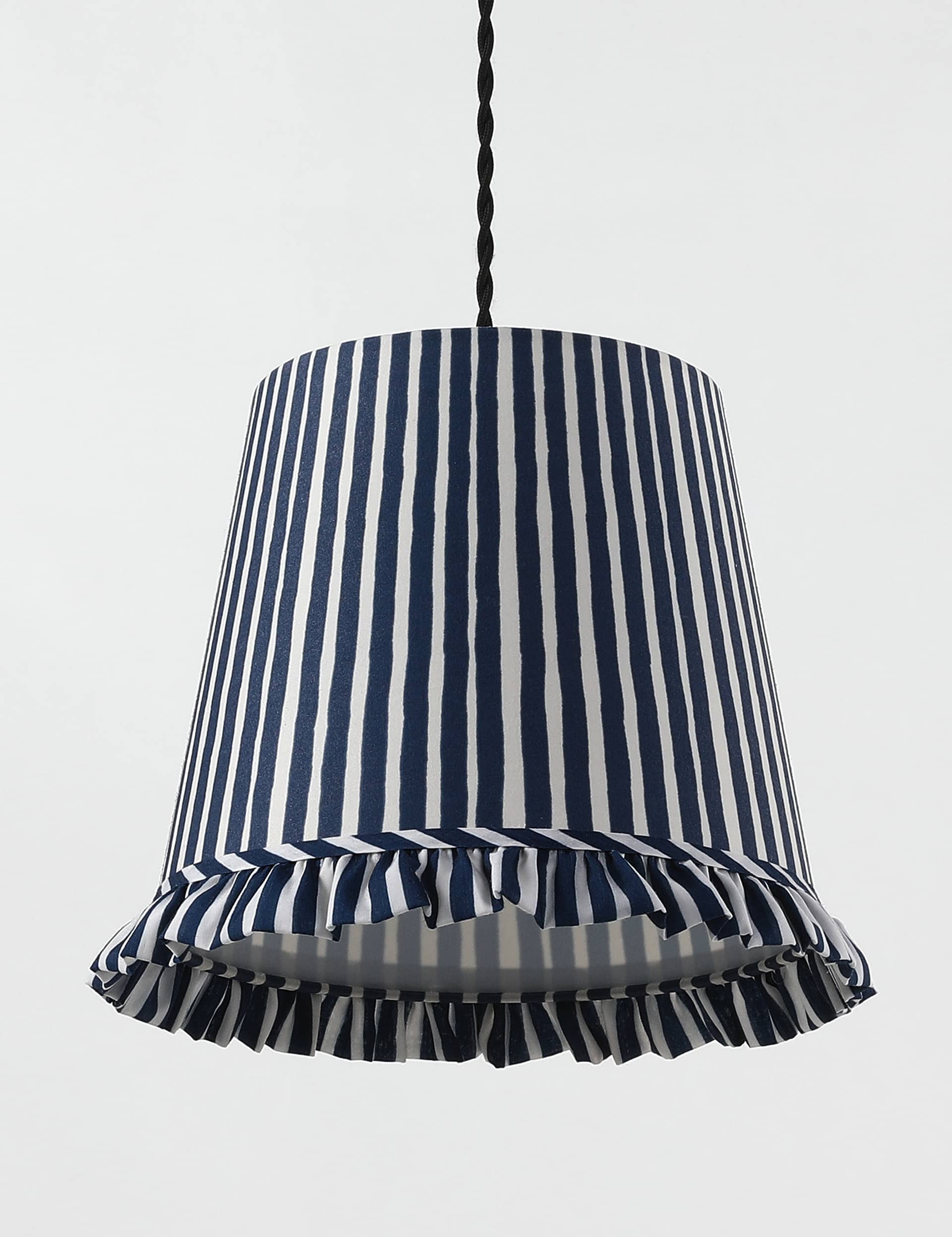 M&S Watercolour Stripe Ruffle Edge Lamp Shade - Navy, Navy,Green