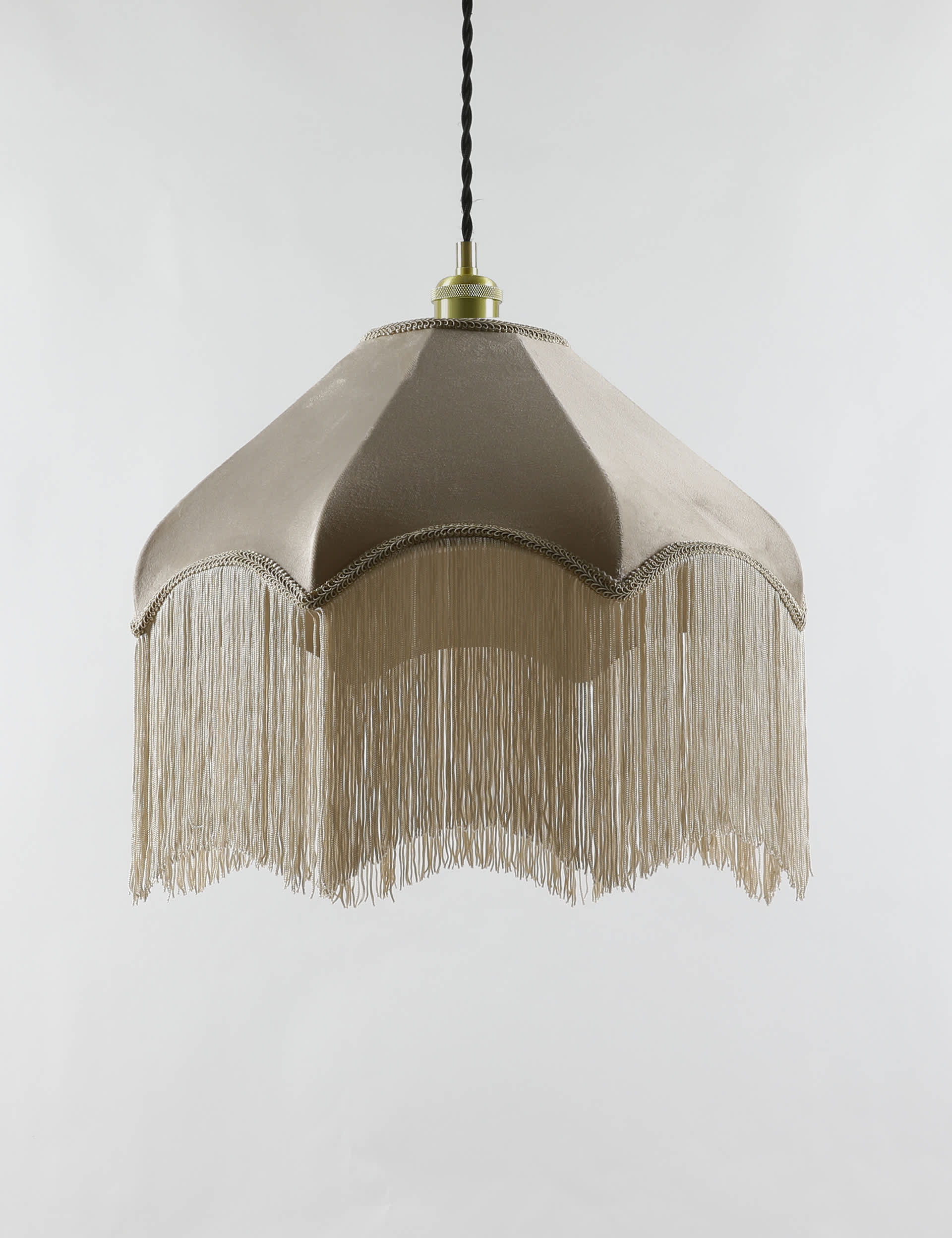 M&S Collection Fringed Velvet Lamp Shade - Taupe, Navy,Taupe,Ochre,Red