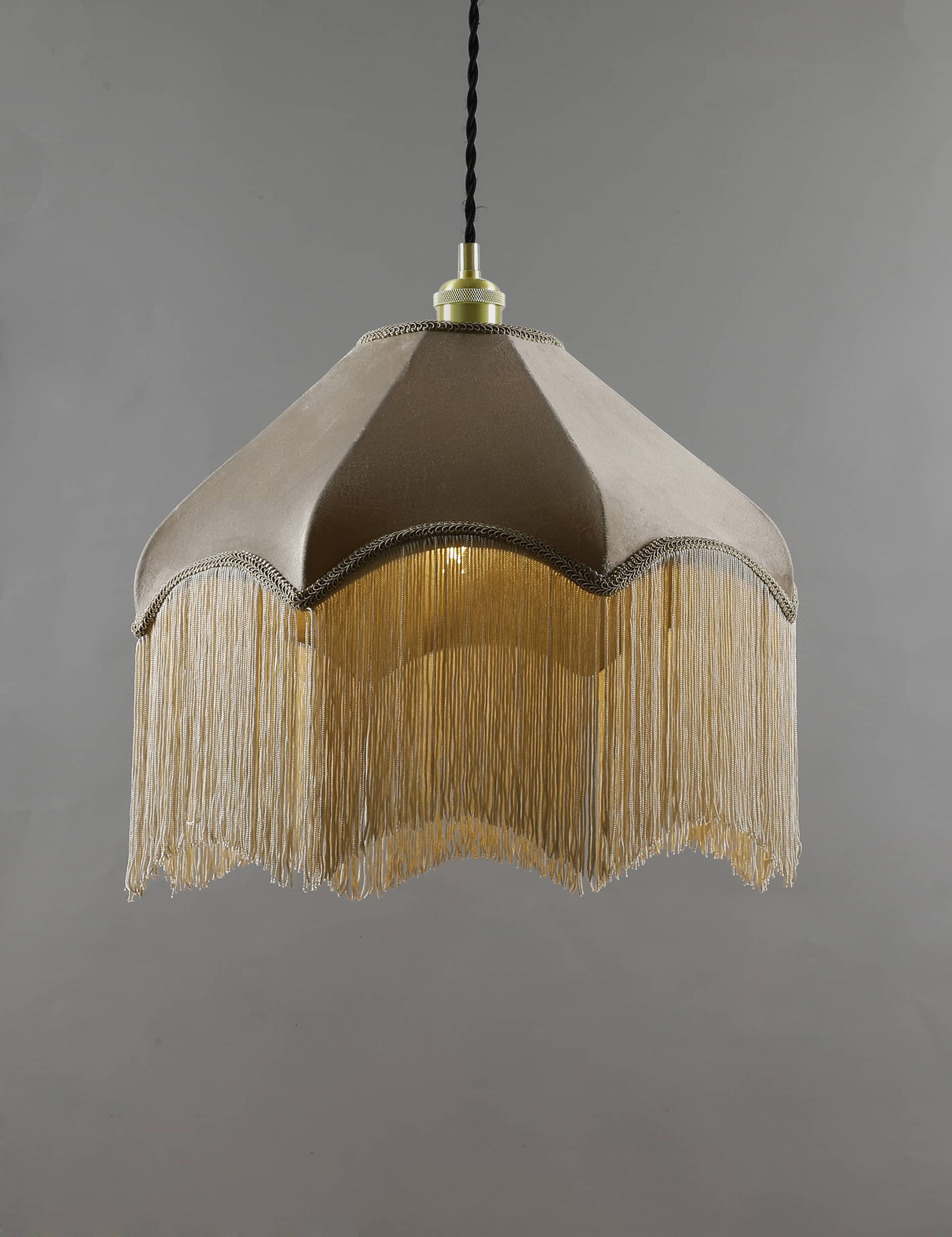 M&S Collection Fringed Velvet Lamp Shade - Taupe, Red,Taupe,Dark Green,Ochre,Pink