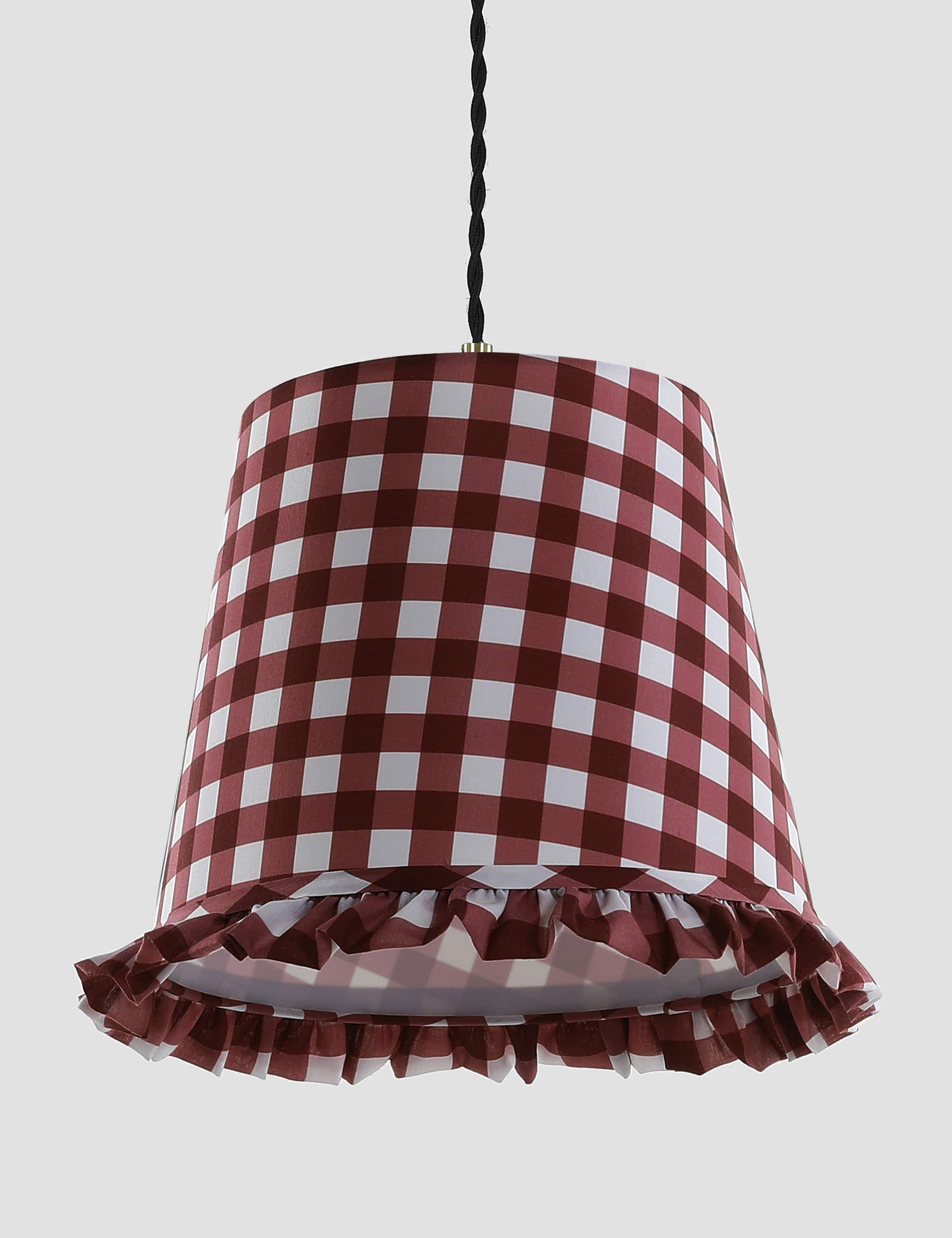 M&S Gingham Ruffle Lamp Shade - Red, Red,Navy