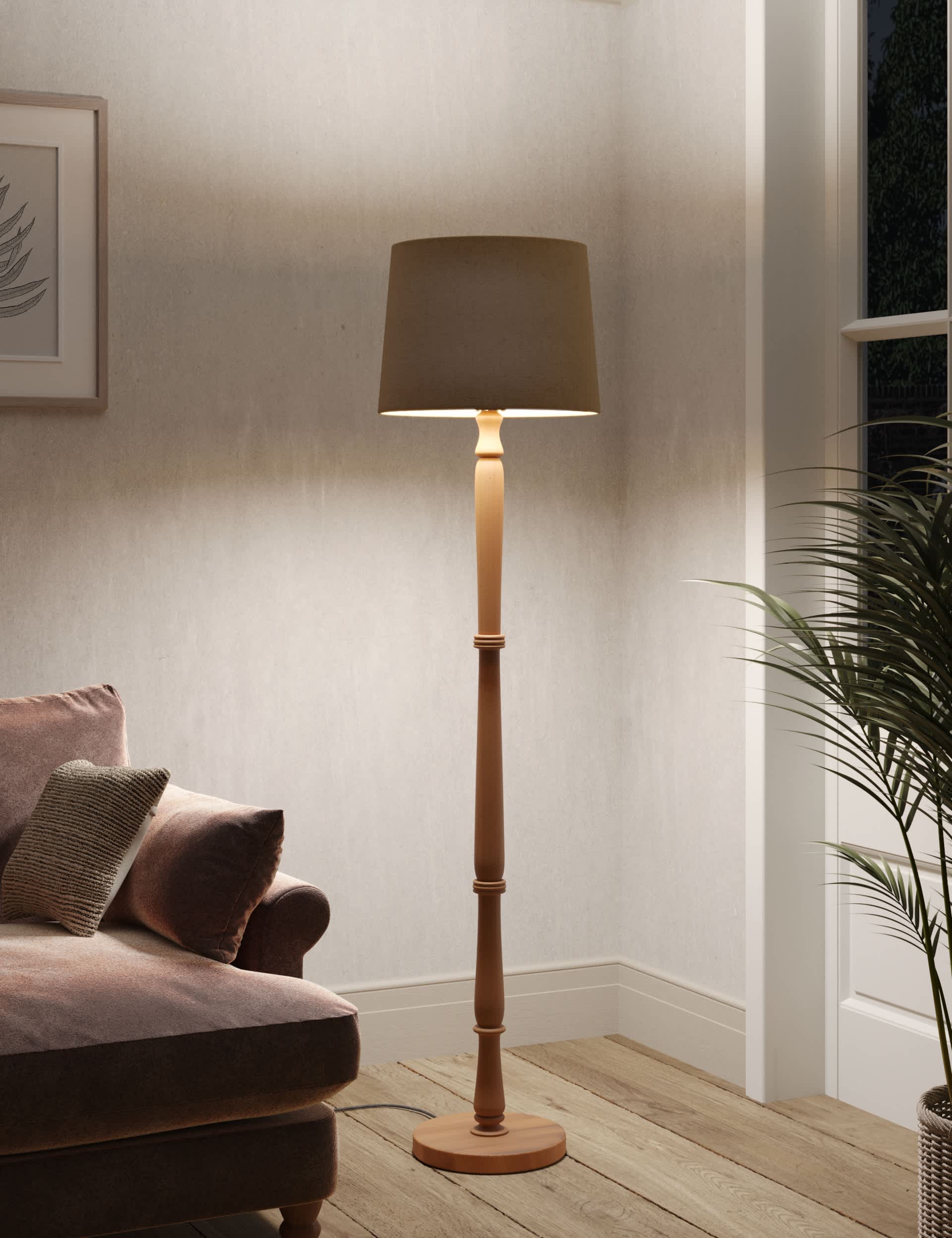 M&S Collection Wooden Floor Lamp - Natural, Natural