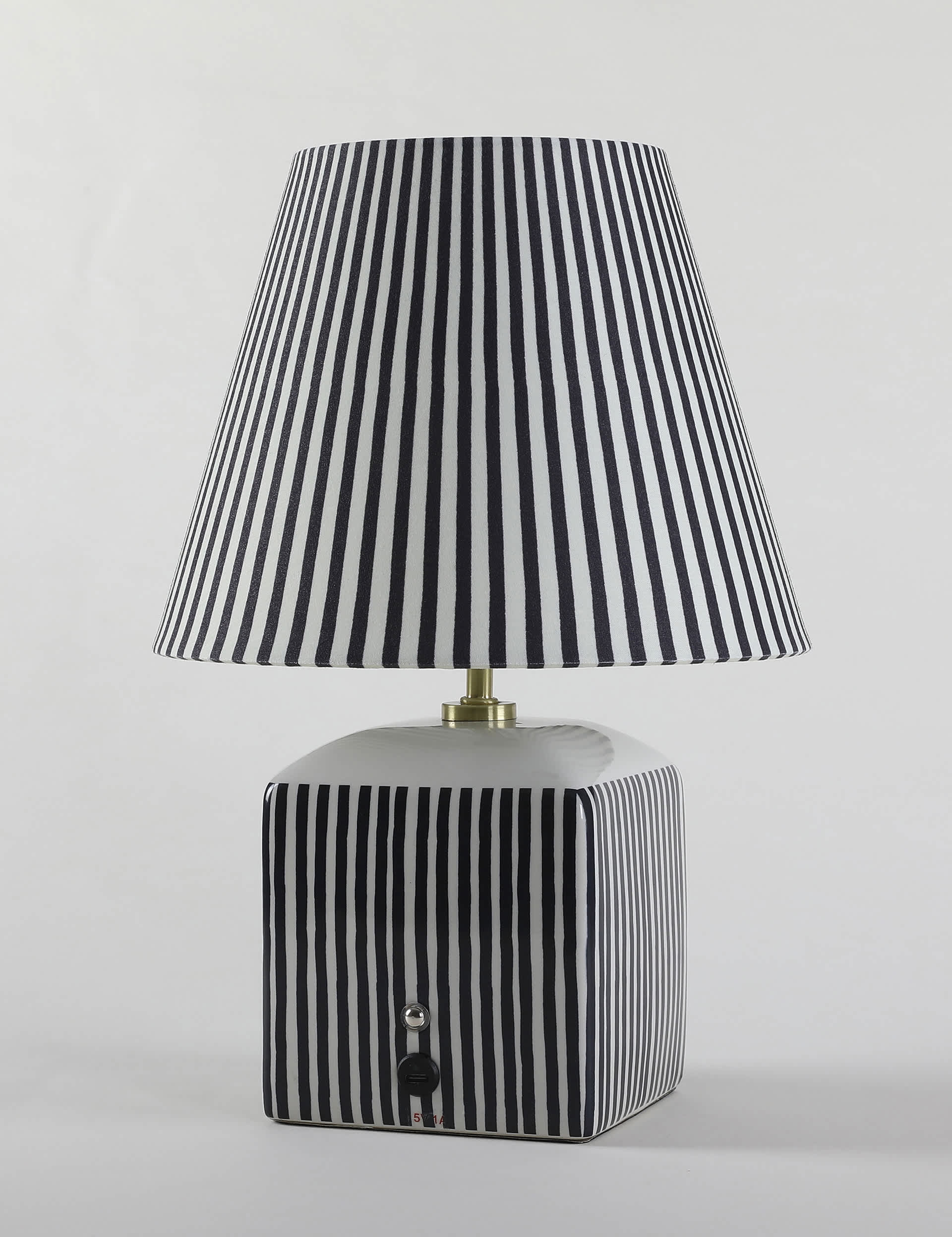 M&S Joshua Ceramic Striped Battery Table Lamp - Navy, Navy