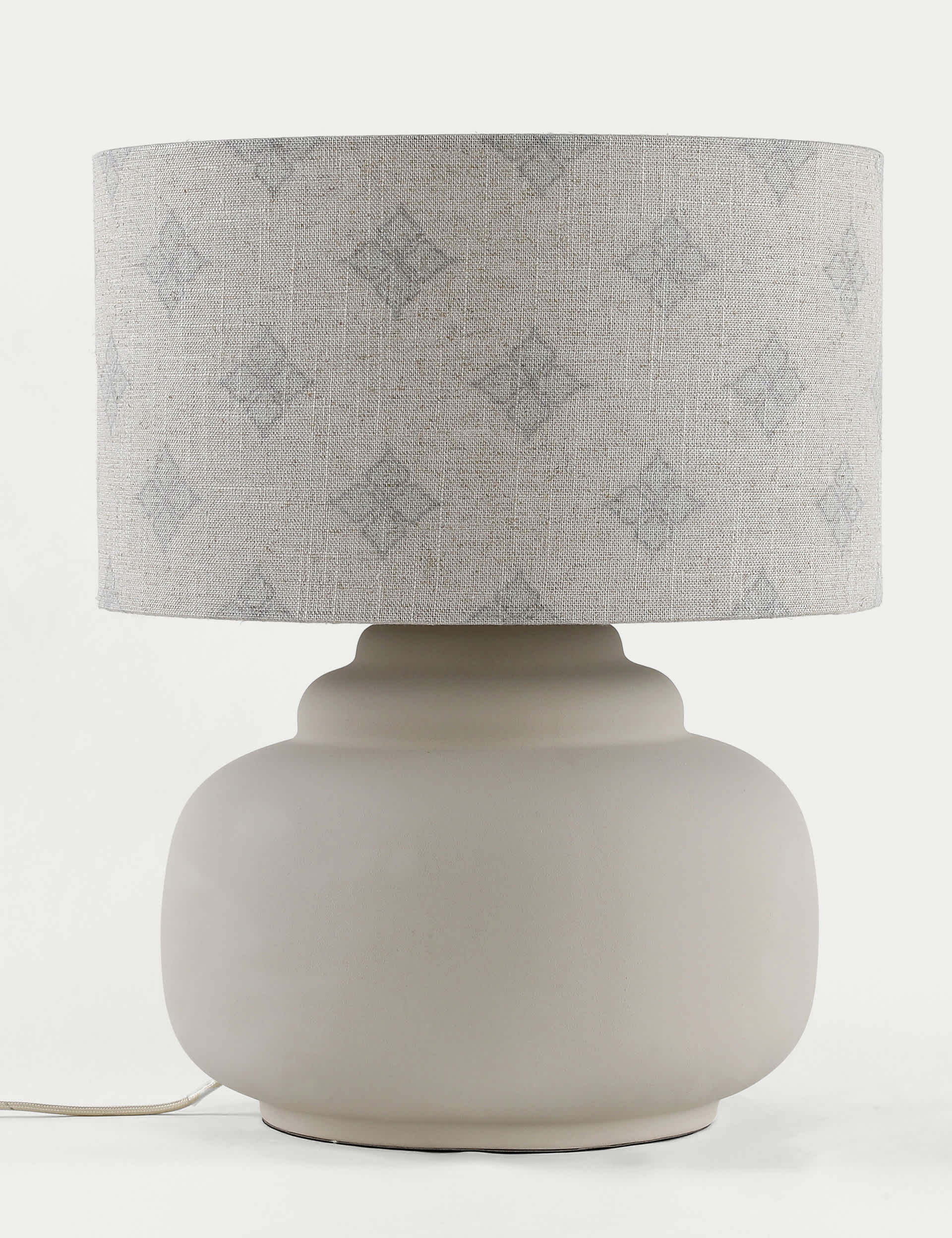 M&S X Fired Earth Ornate Ceramic Table Lamp - White, White