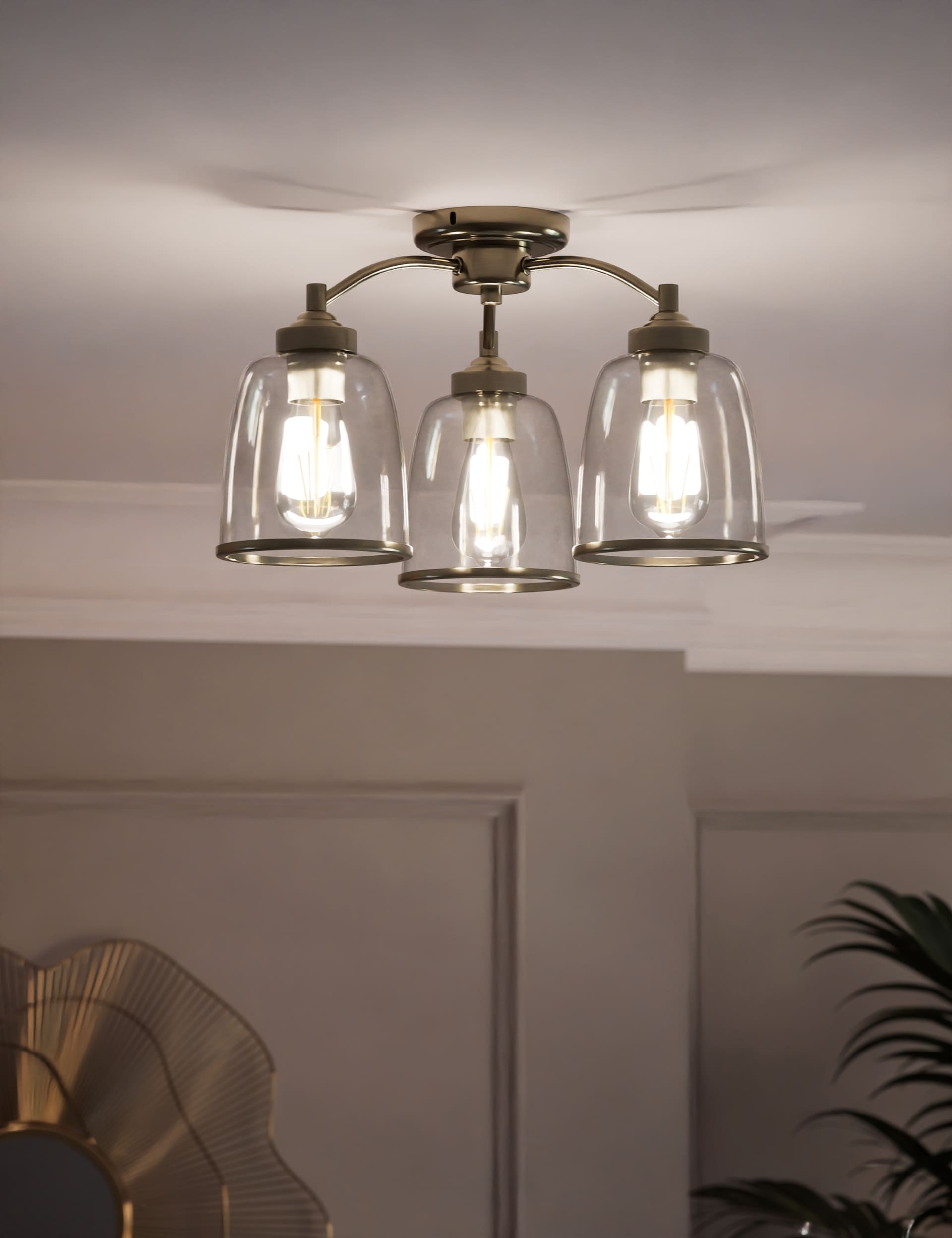 M&S Core Glass & Metal Multi Flush Ceiling Light